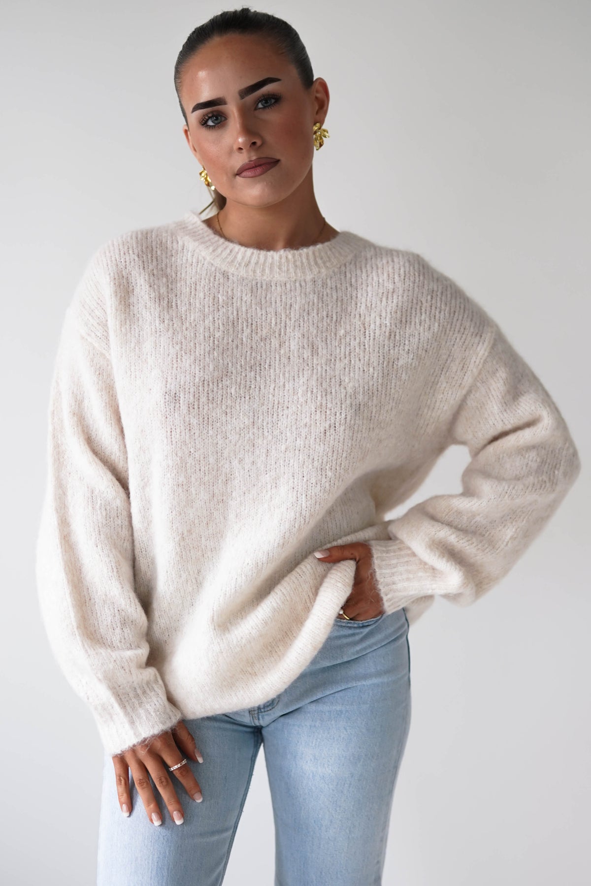Oh Hello Clothing Women > Clothing > Knitwear ONE SIZE (6/12) 1*DONE-GRACIELA-PU6384- Polka Dot Bow Back Knit Jumper -beige