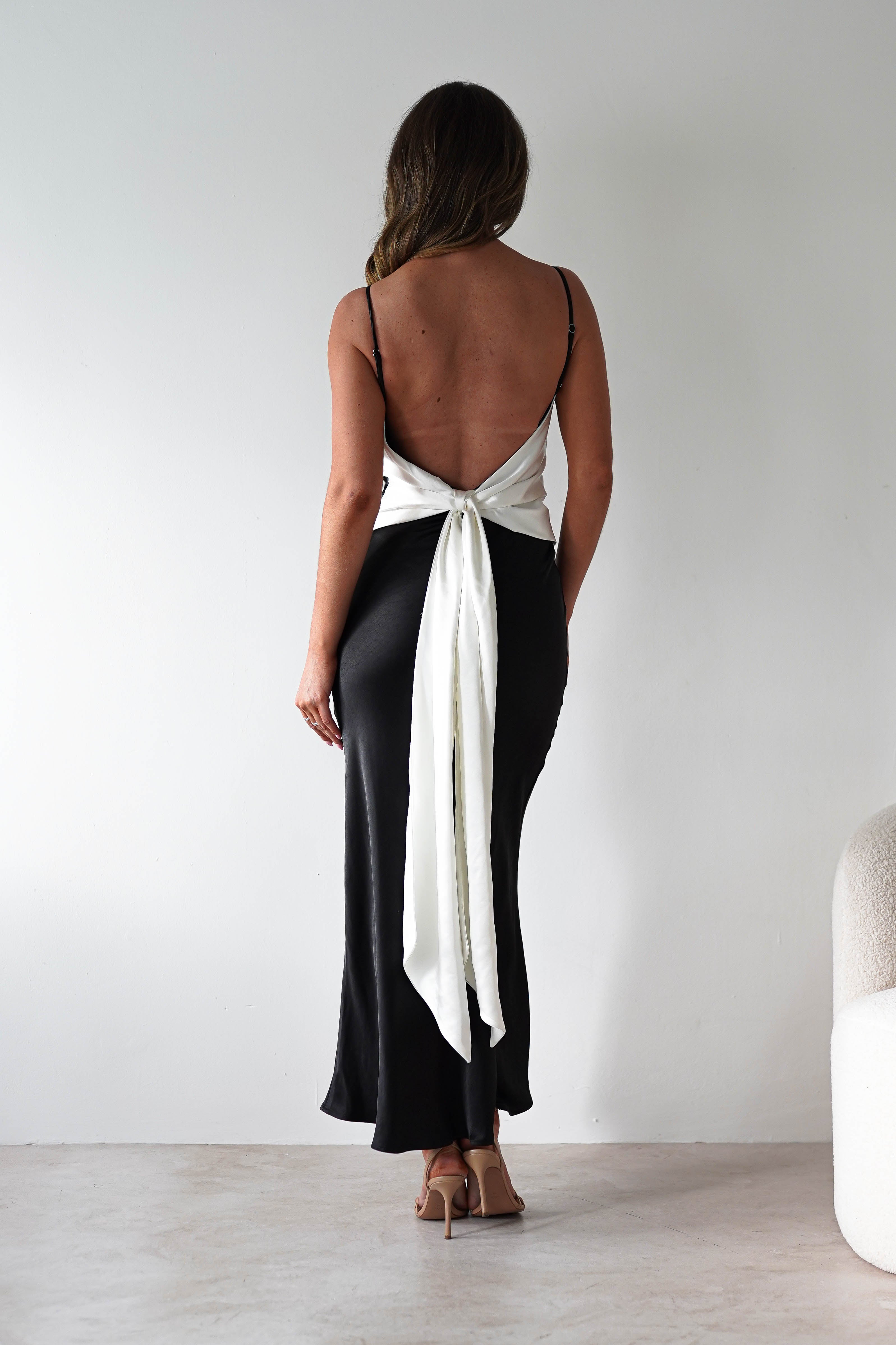 Hermie Silky Satin Maxi Dress | Black/White | Oh Hello Clothing | XS (6)