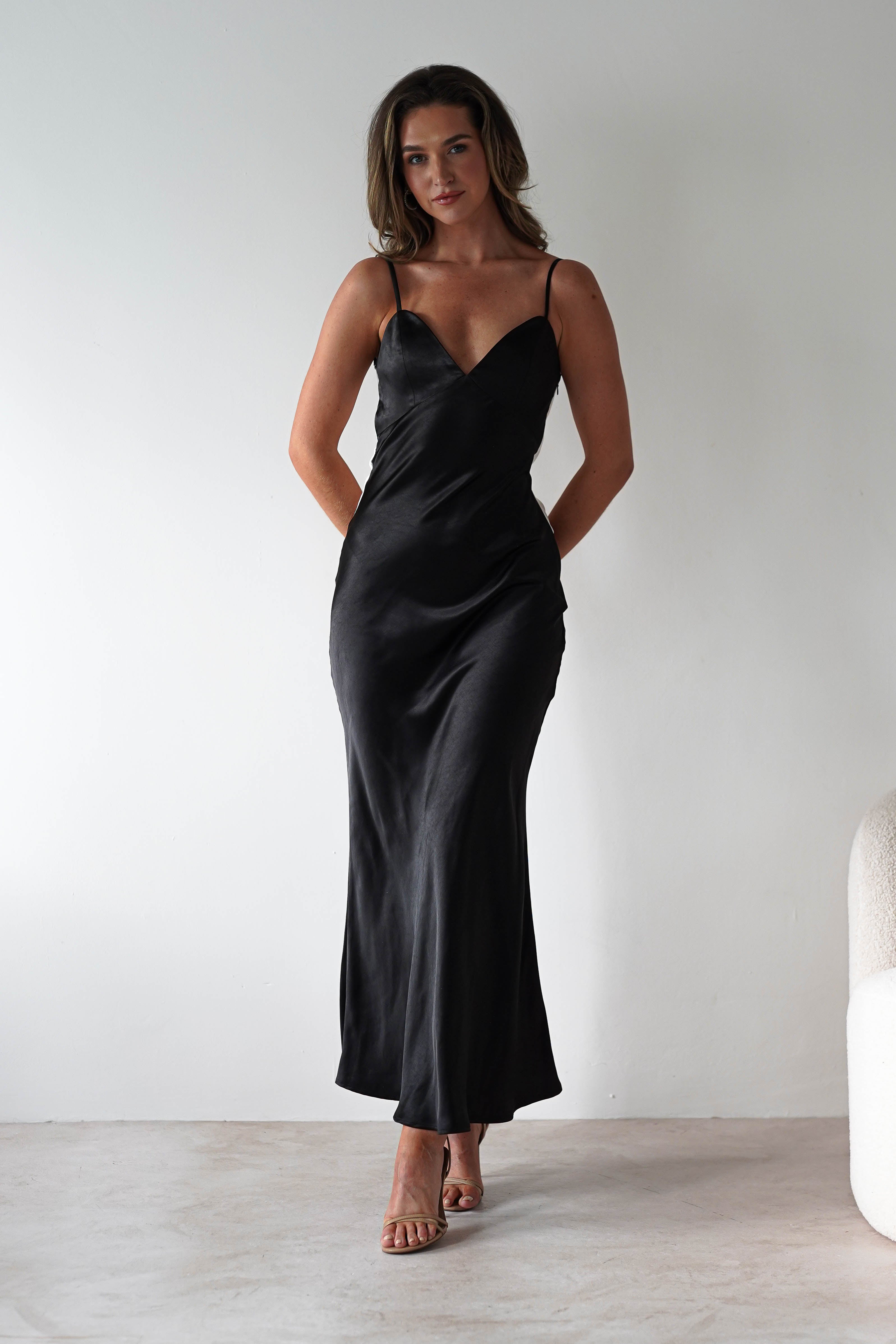Hermie Silky Satin Maxi Dress | Black/White | Oh Hello Clothing | XS (6)