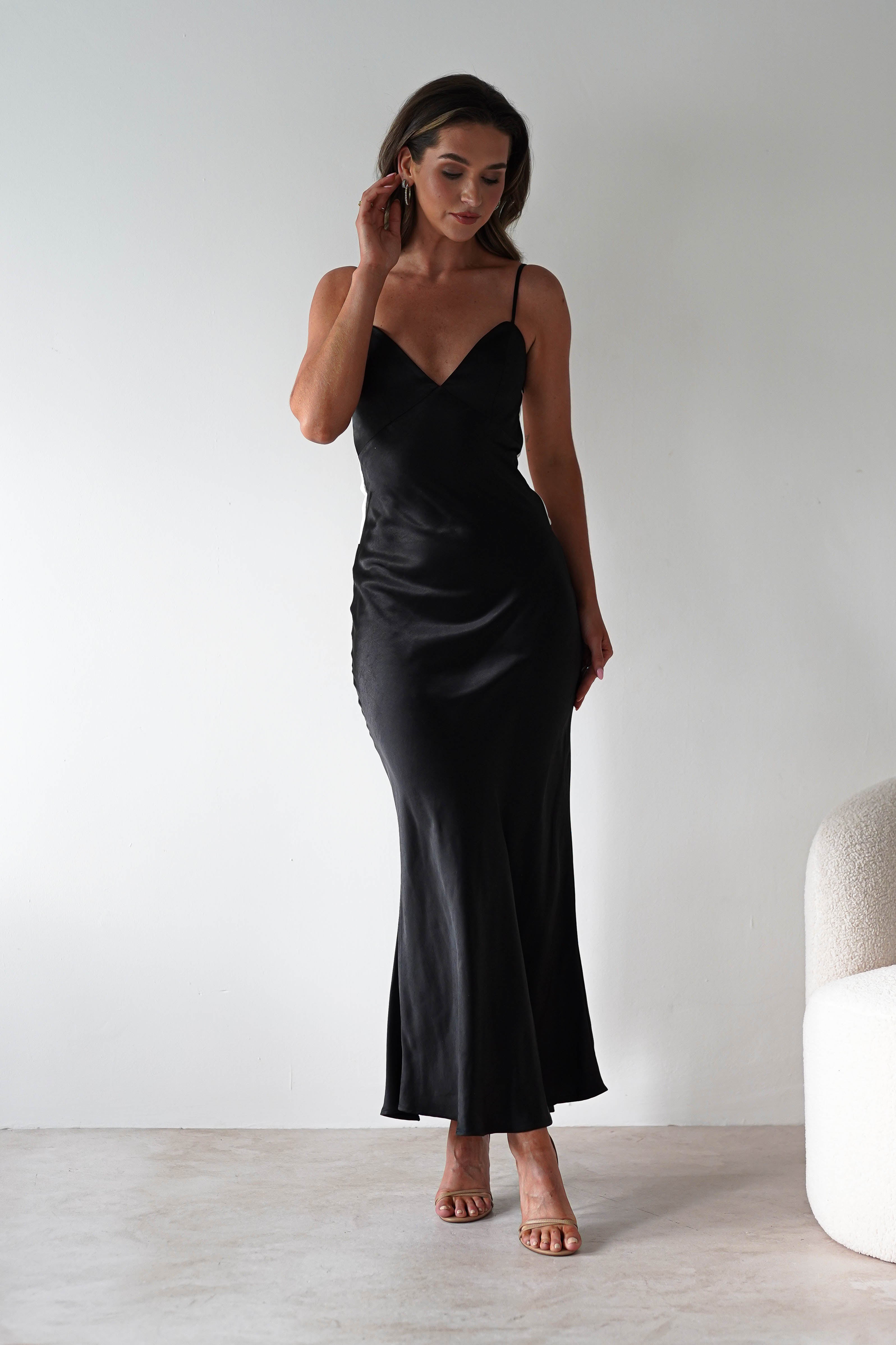 Hermie Silky Satin Maxi Dress | Black/White | Oh Hello Clothing | XS (6)