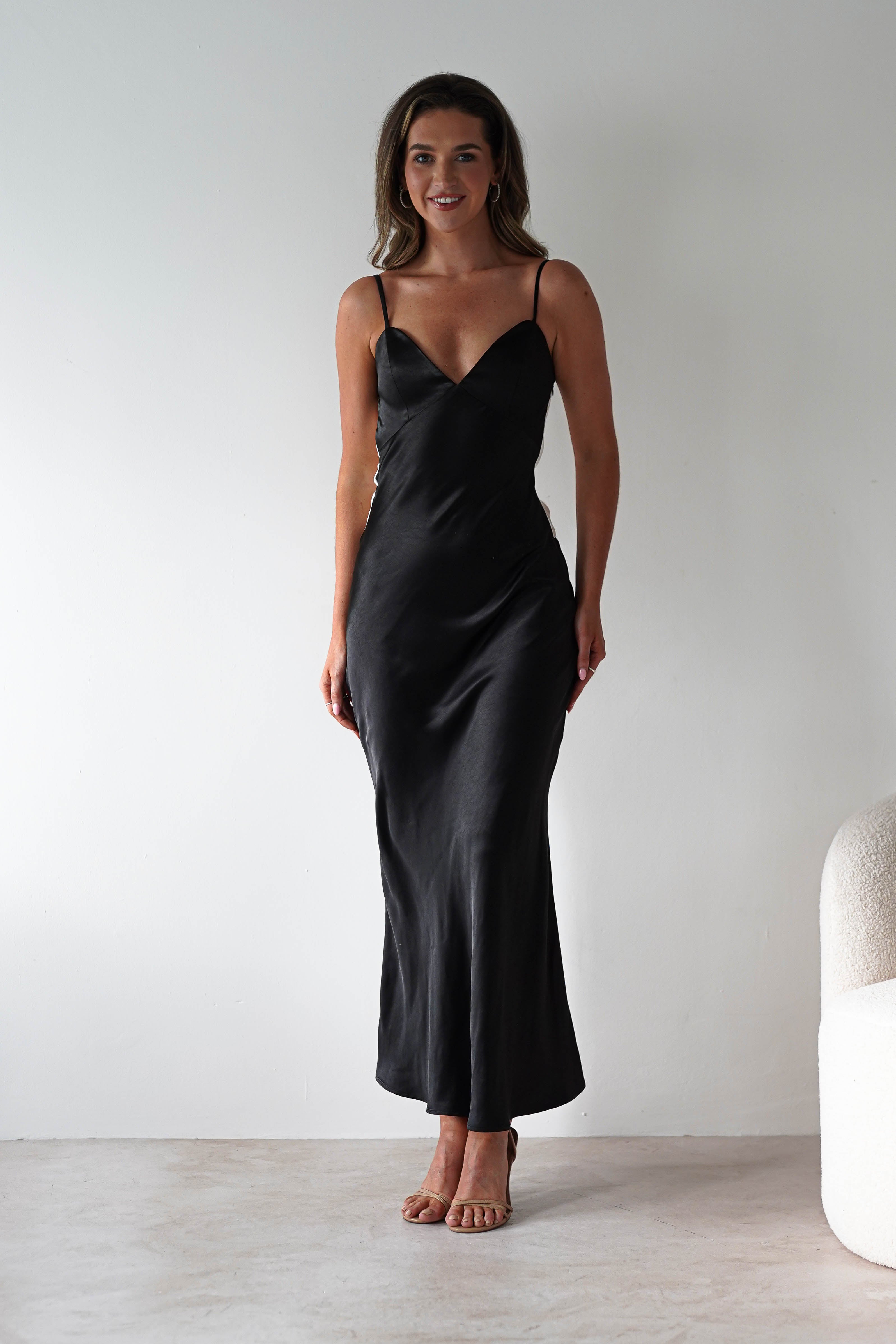 Hermie Silky Satin Maxi Dress | Black/White | Oh Hello Clothing | XS (6)