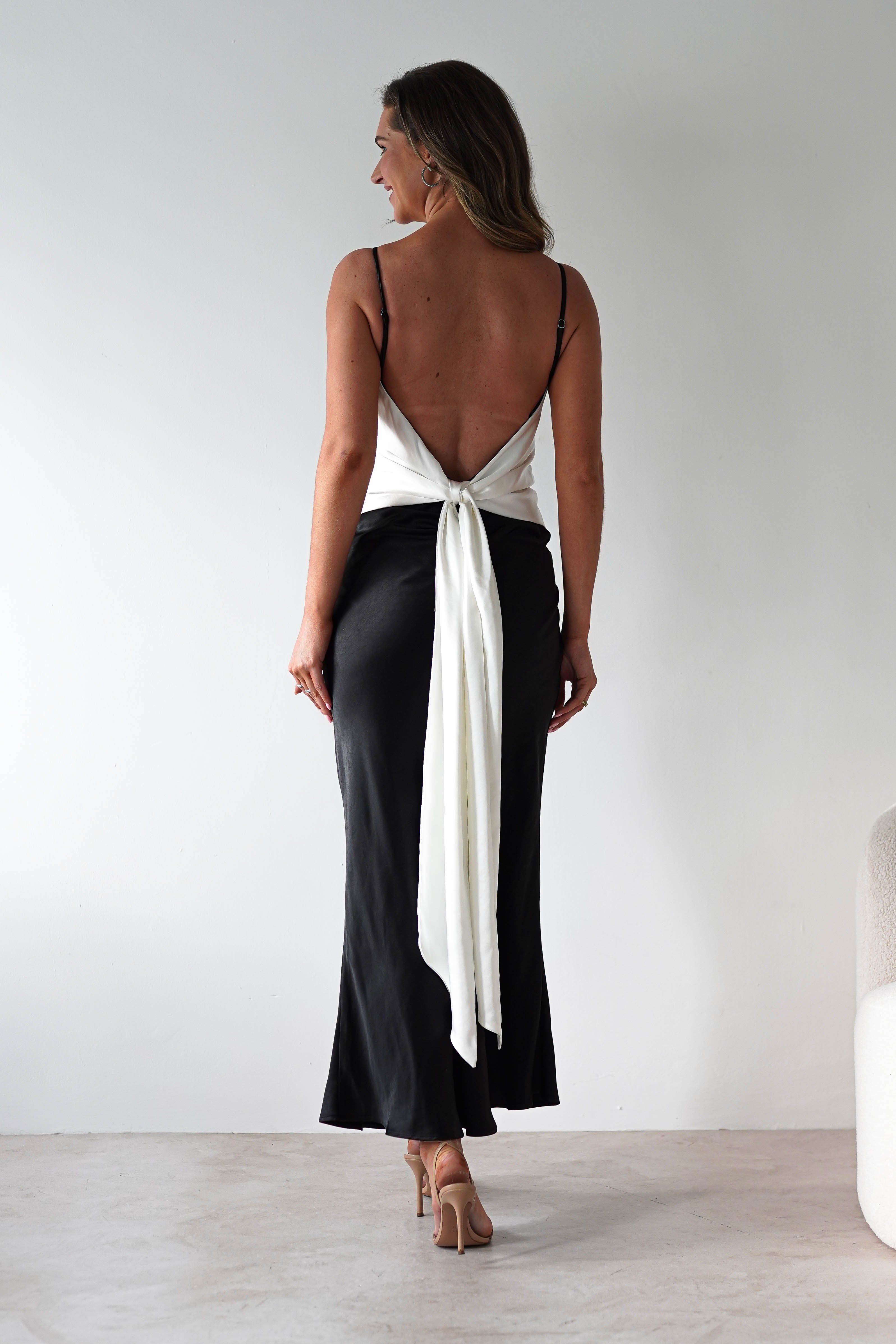 Hermie Silky Satin Maxi Dress | Black/White | Oh Hello Clothing | XS (6)
