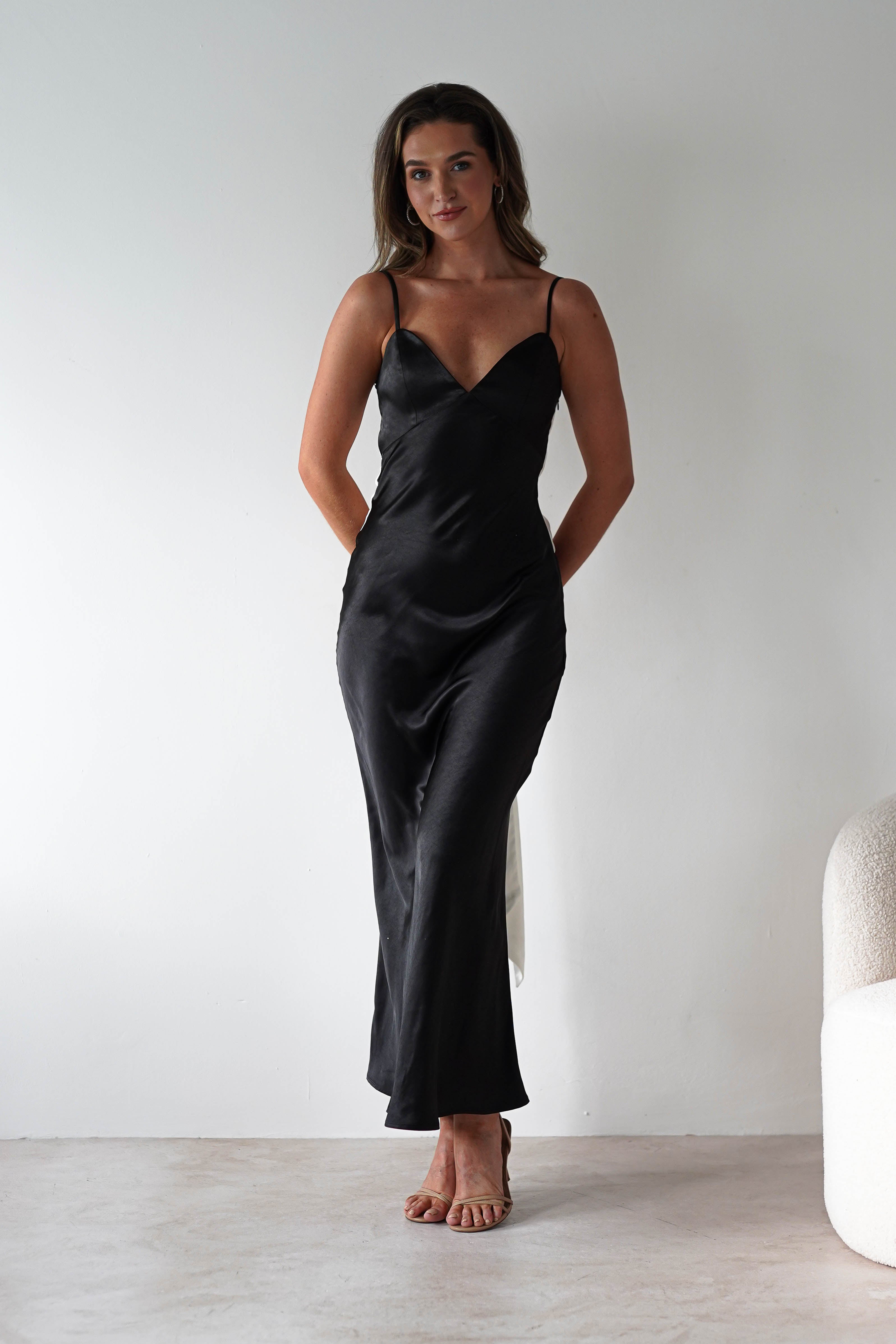 Hermie Silky Satin Maxi Dress | Black/White | Oh Hello Clothing | XS (6)