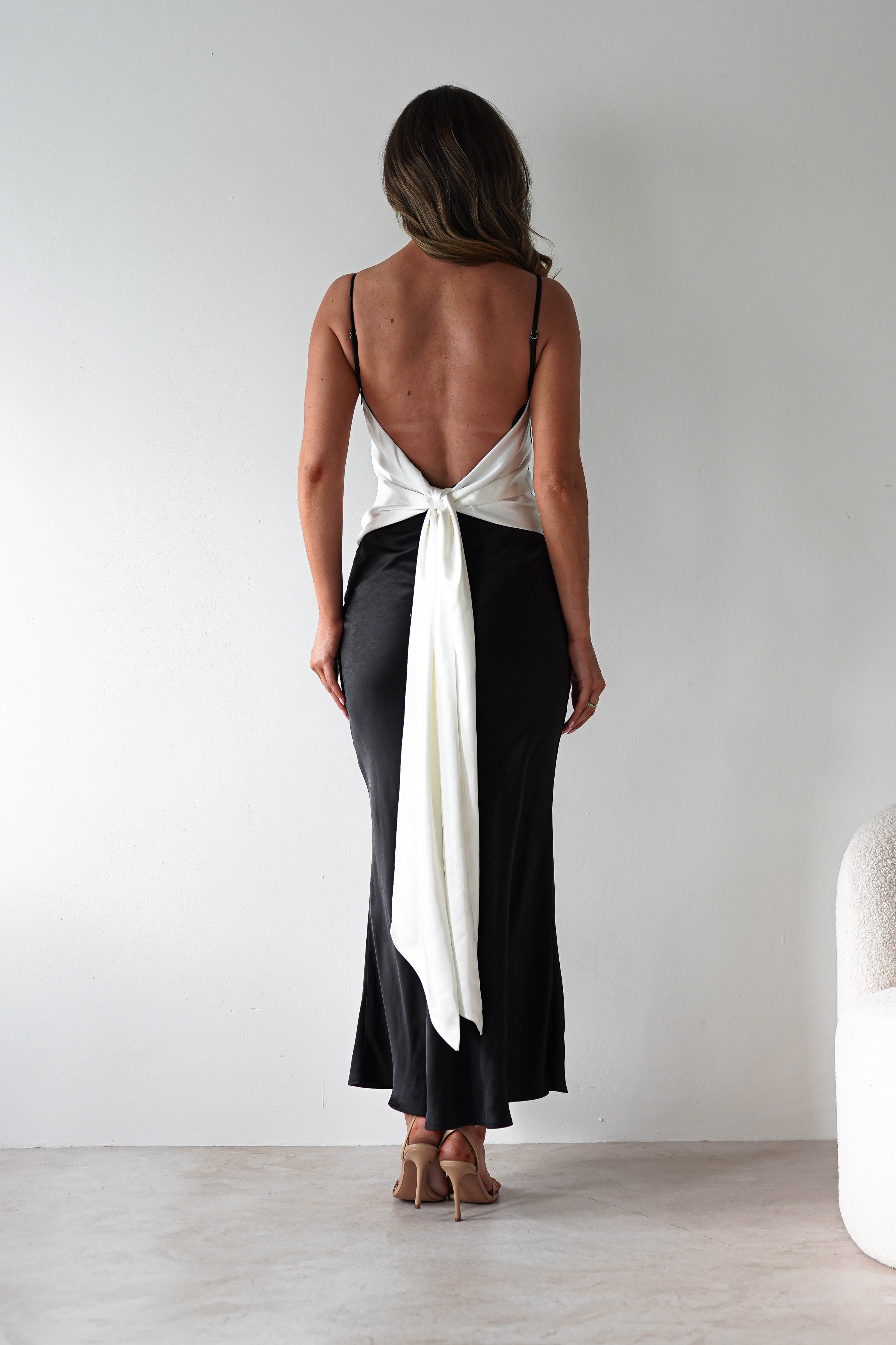 Hermie Silky Satin Maxi Dress | Black/White | Oh Hello Clothing | XS (6)