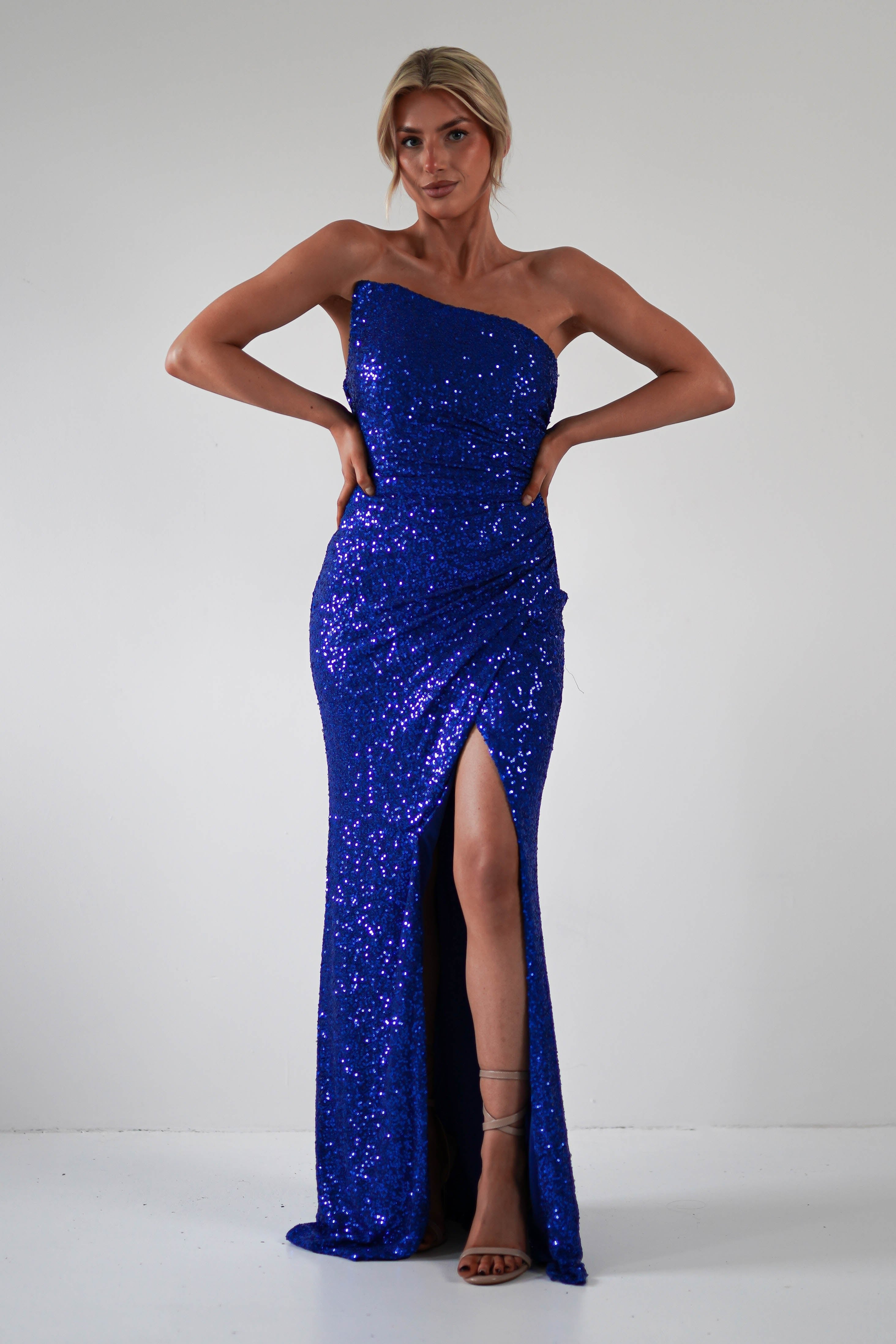 Mabel Strapless Sequin Gown | Royal Blue - Oh Hello Clothing