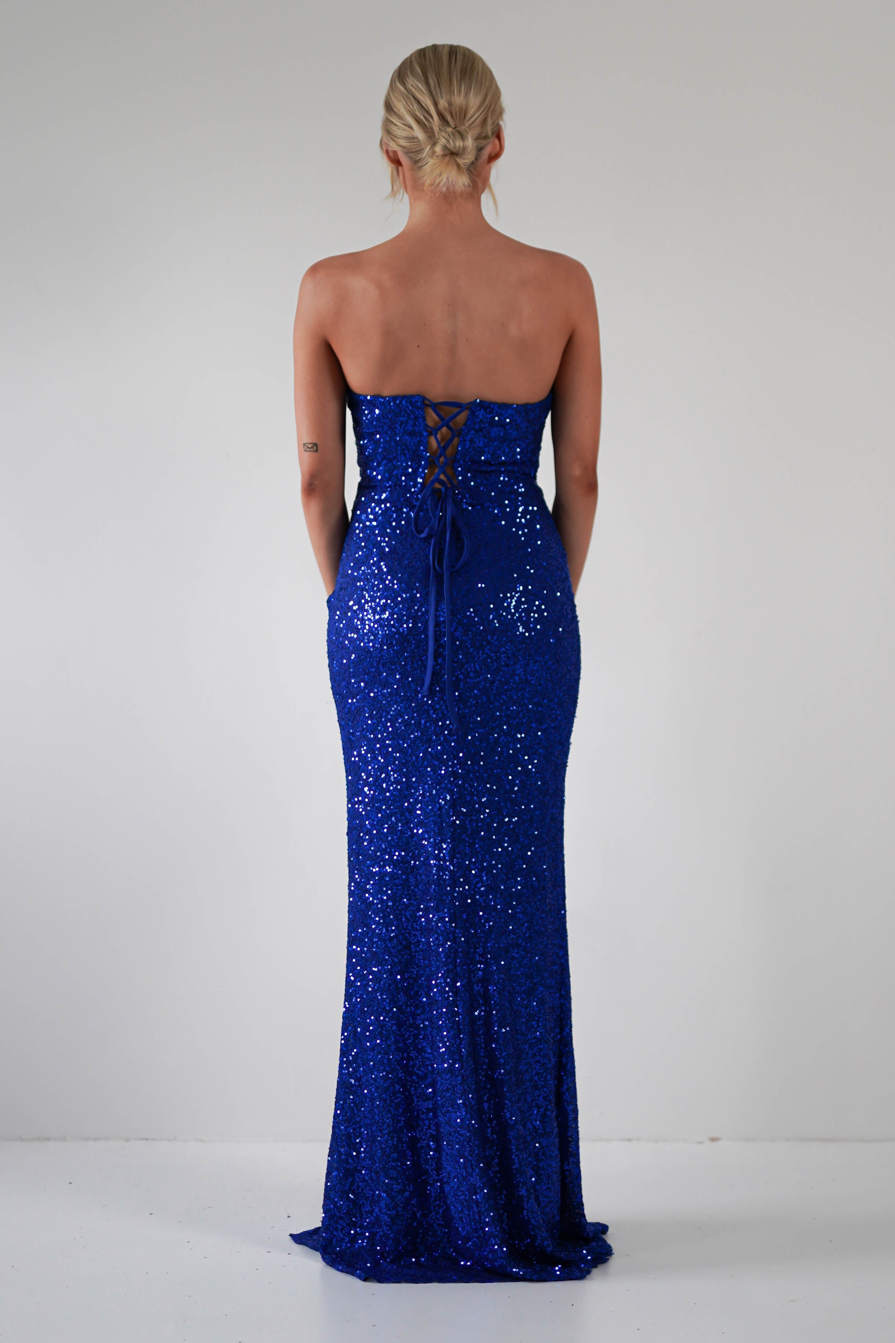 Mabel Strapless Sequin Gown | Royal Blue - Oh Hello Clothing