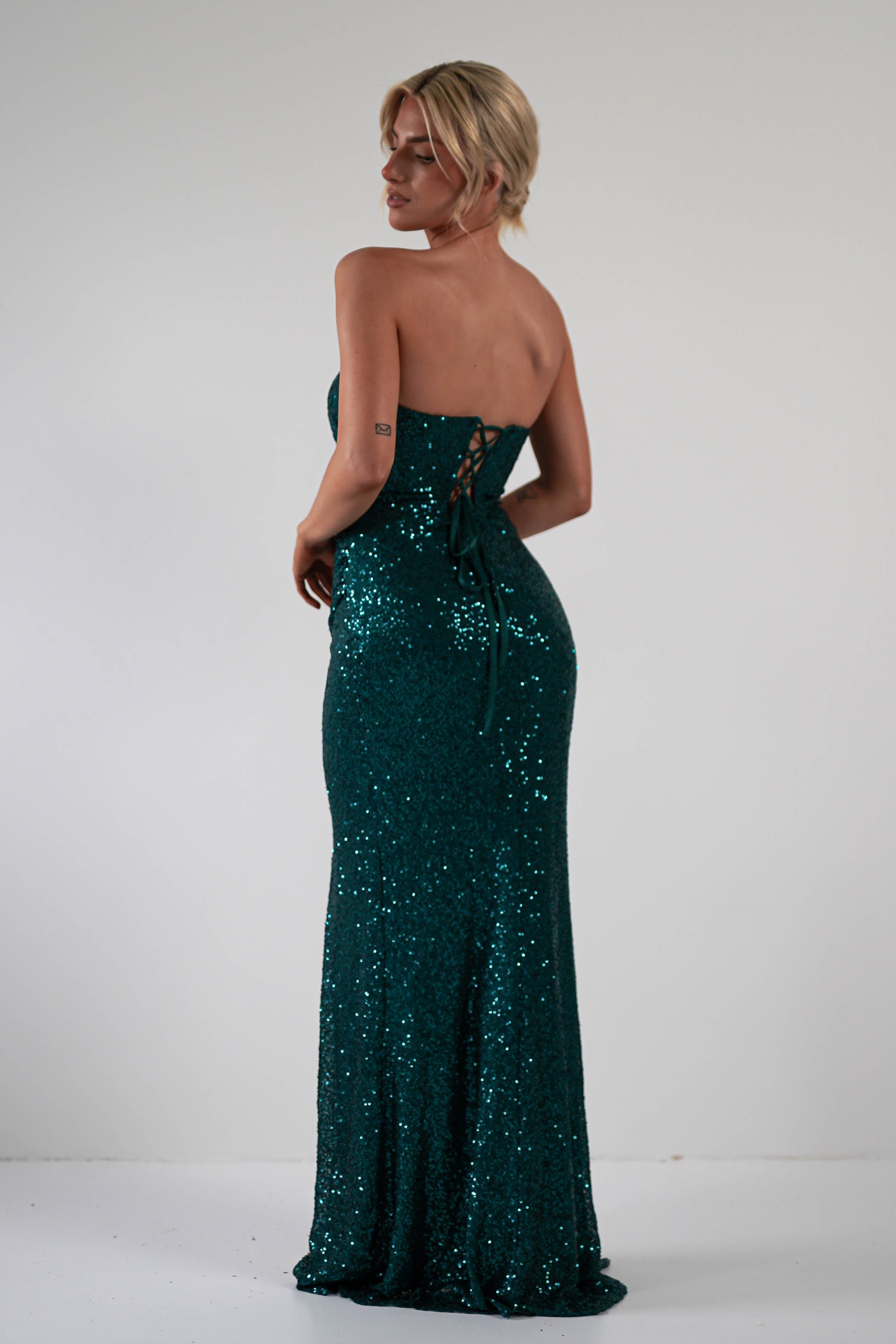 Mabel Strapless Sequin Gown | Emerald Green - Oh Hello Clothing