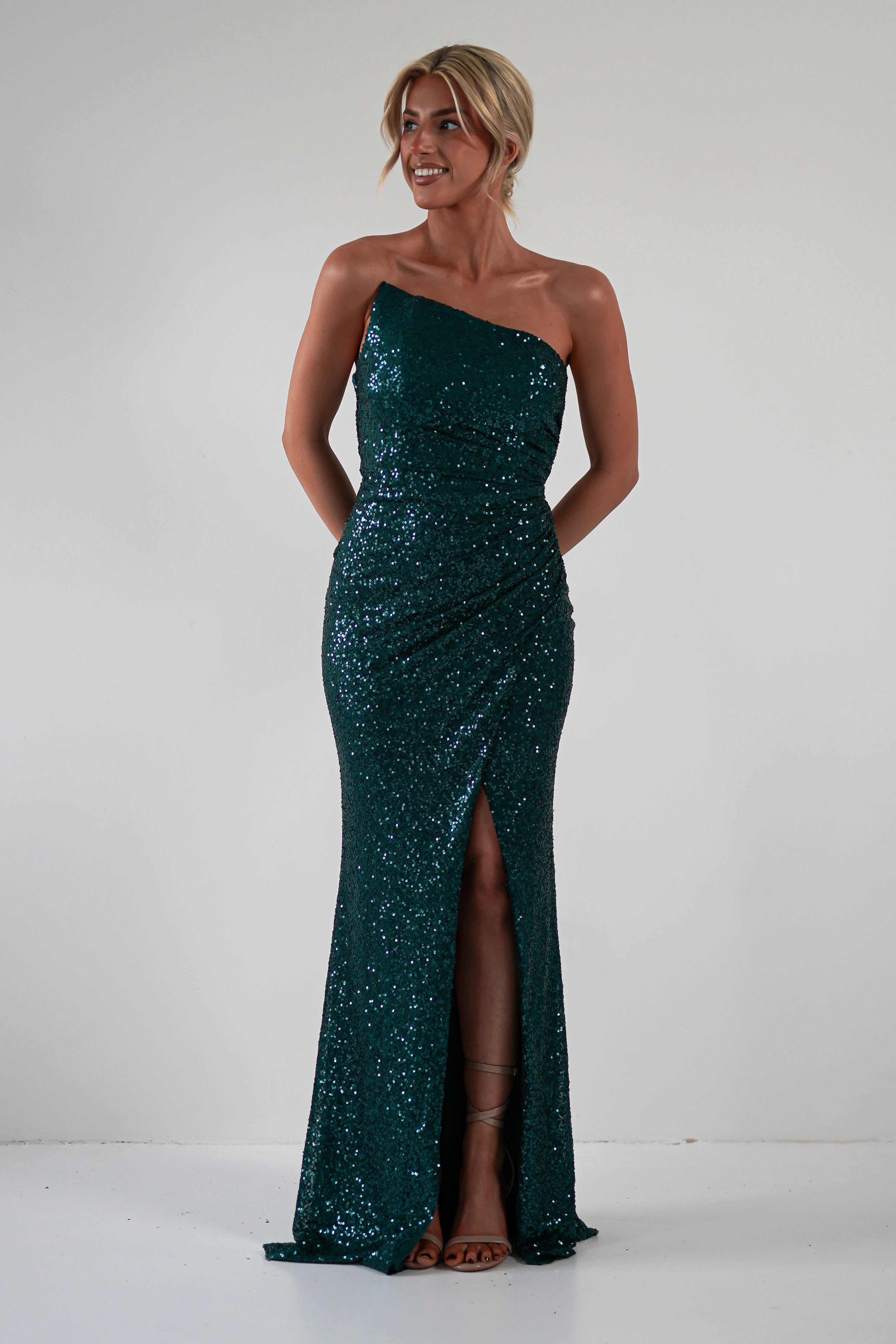 Mabel Strapless Sequin Gown | Emerald Green - Oh Hello Clothing