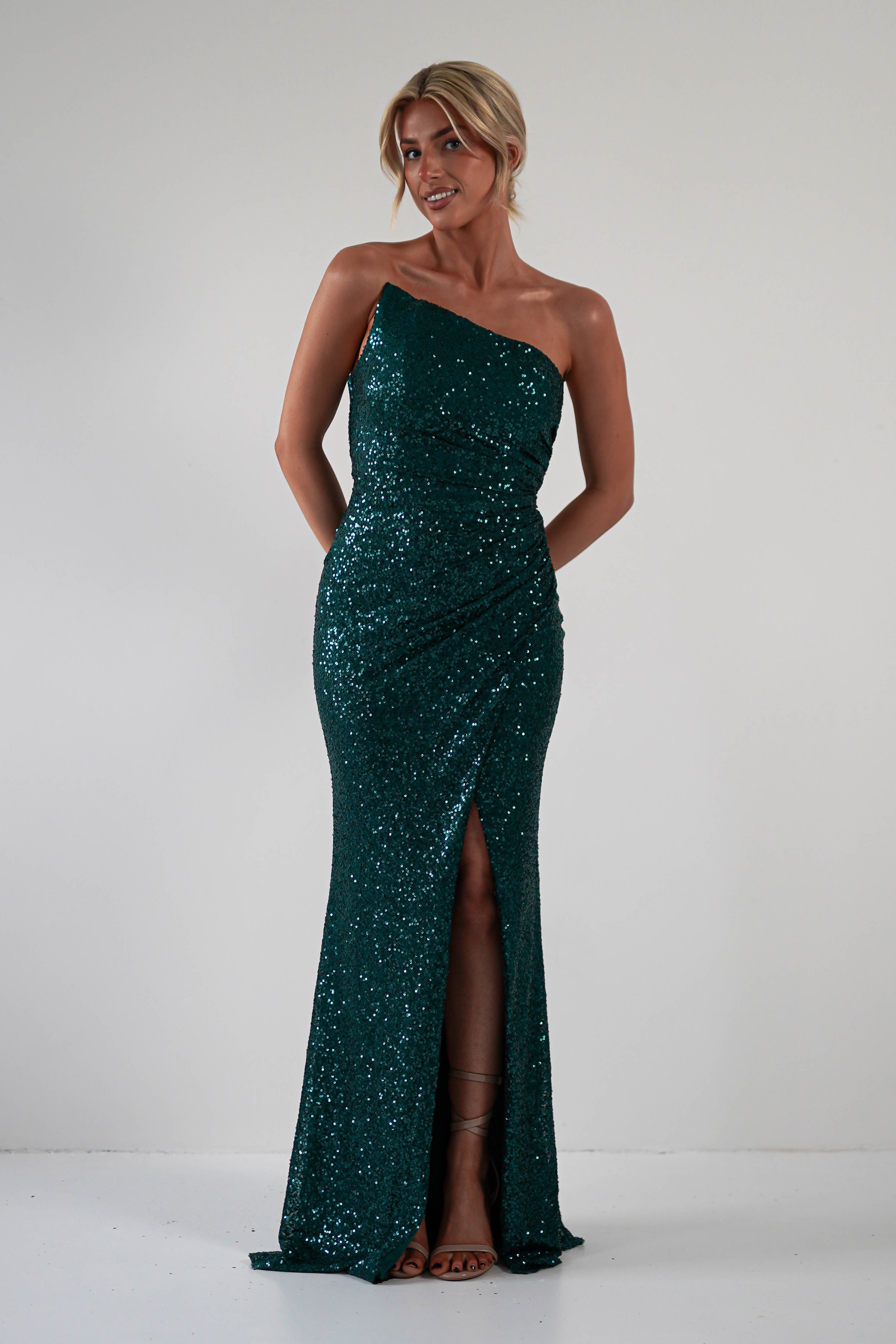 Mabel Strapless Sequin Gown | Emerald Green - Oh Hello Clothing