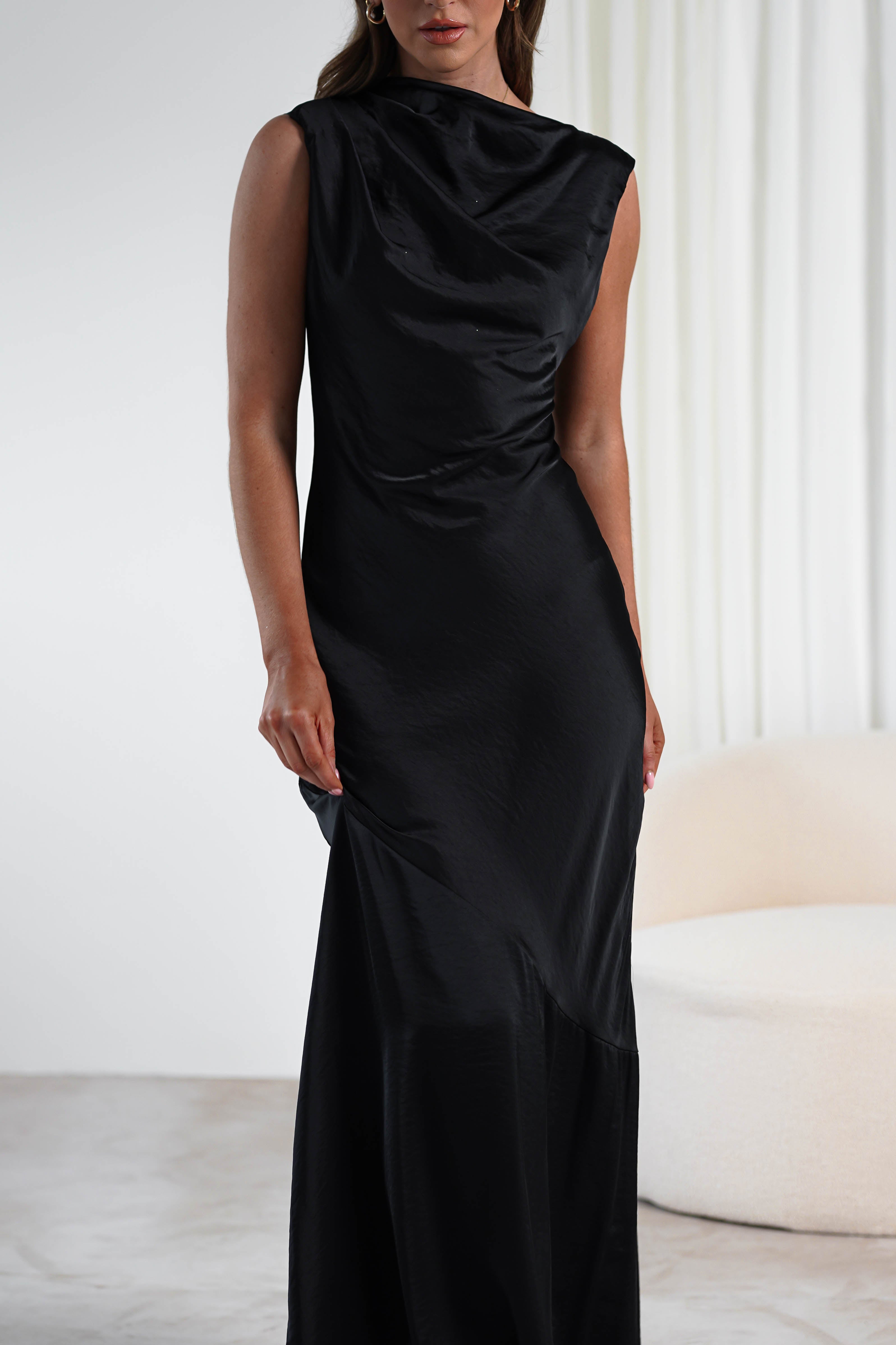 Avelina Soft Satin Maxi Dress | Black | Oh Hello Clothing | S (8)