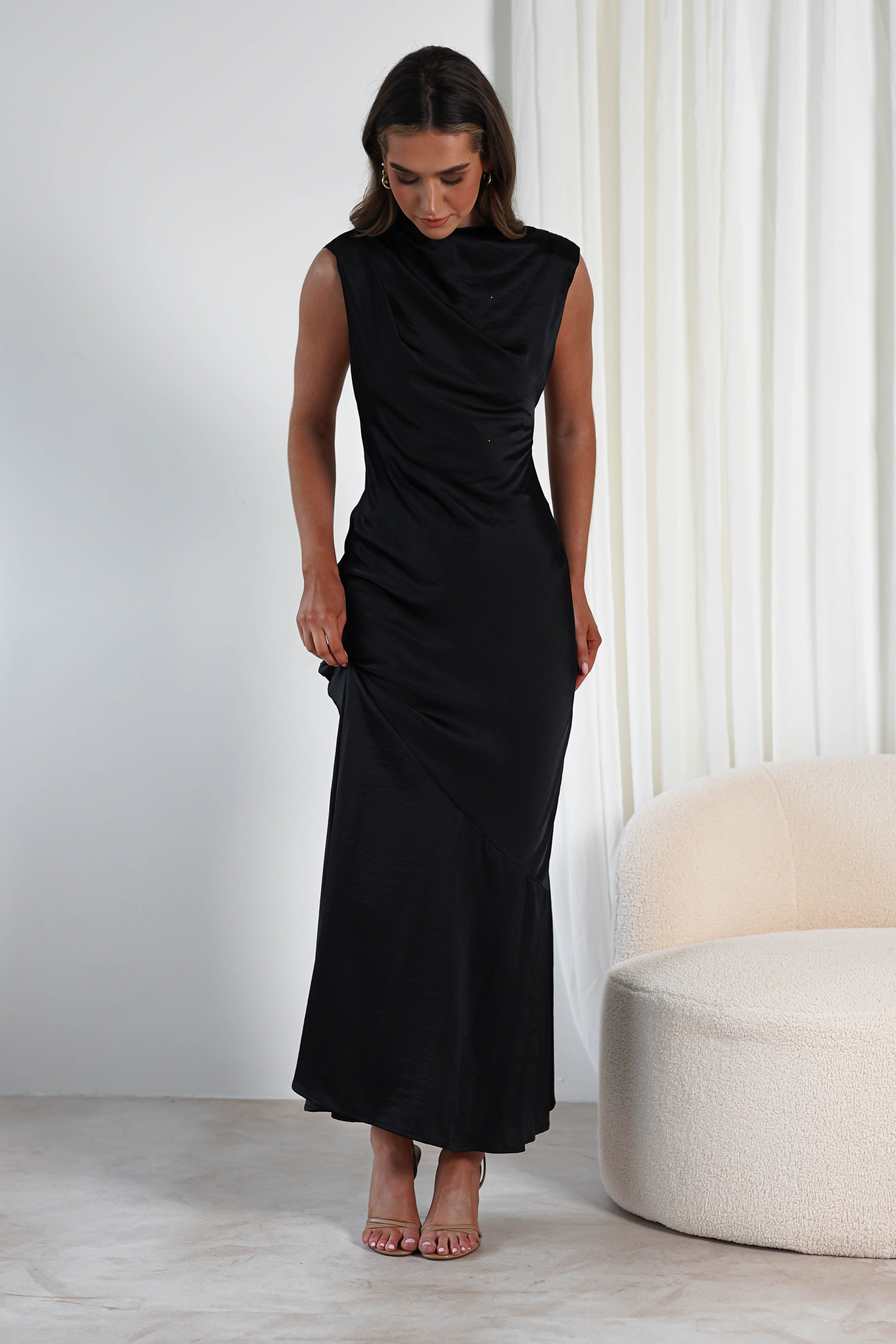 Avelina Soft Satin Maxi Dress | Black | Oh Hello Clothing | S (8)