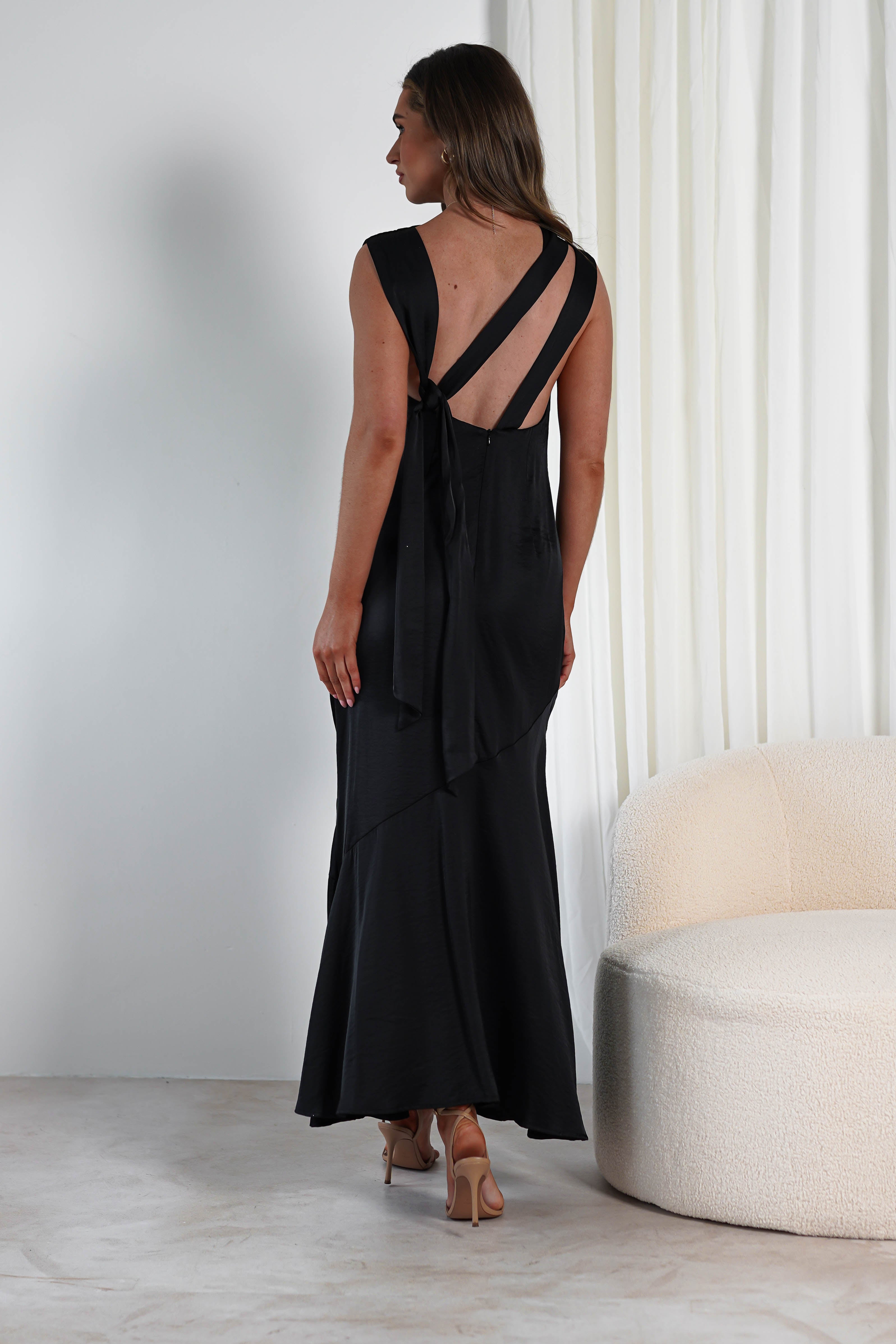 Avelina Soft Satin Maxi Dress | Black | Oh Hello Clothing | S (8)
