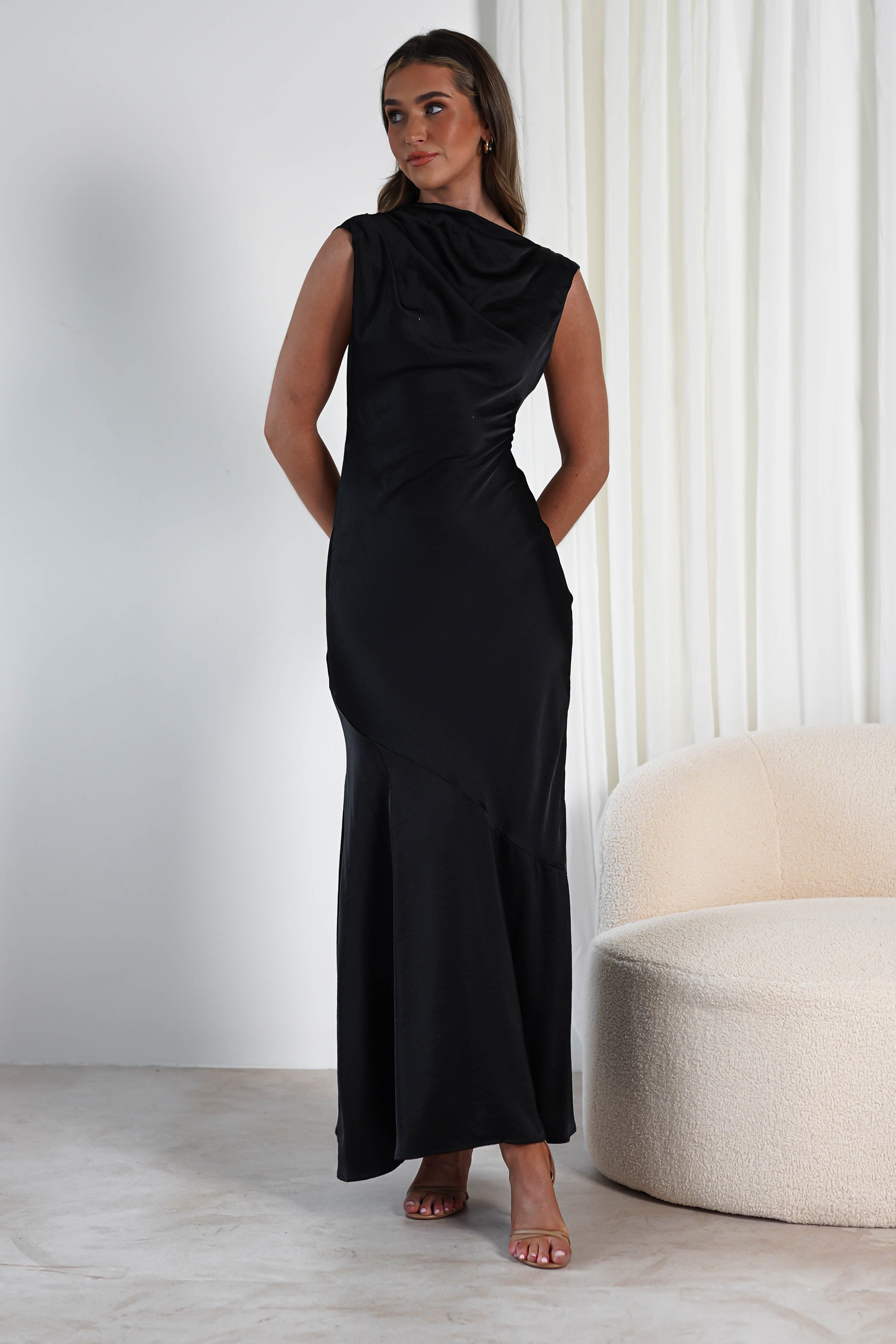 Avelina Soft Satin Maxi Dress | Black | Oh Hello Clothing | S (8)