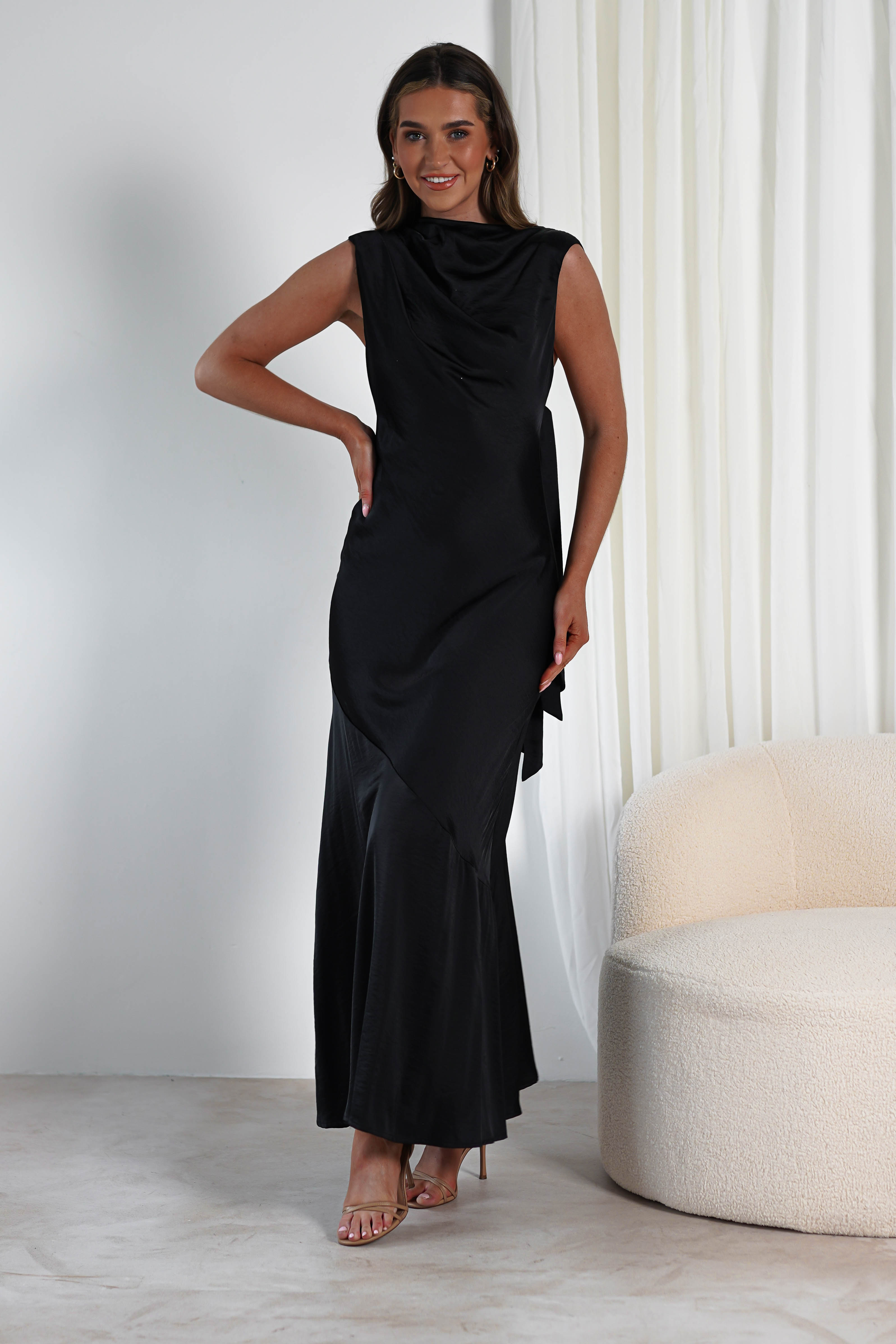 Avelina Soft Satin Maxi Dress | Black | Oh Hello Clothing | S (8)
