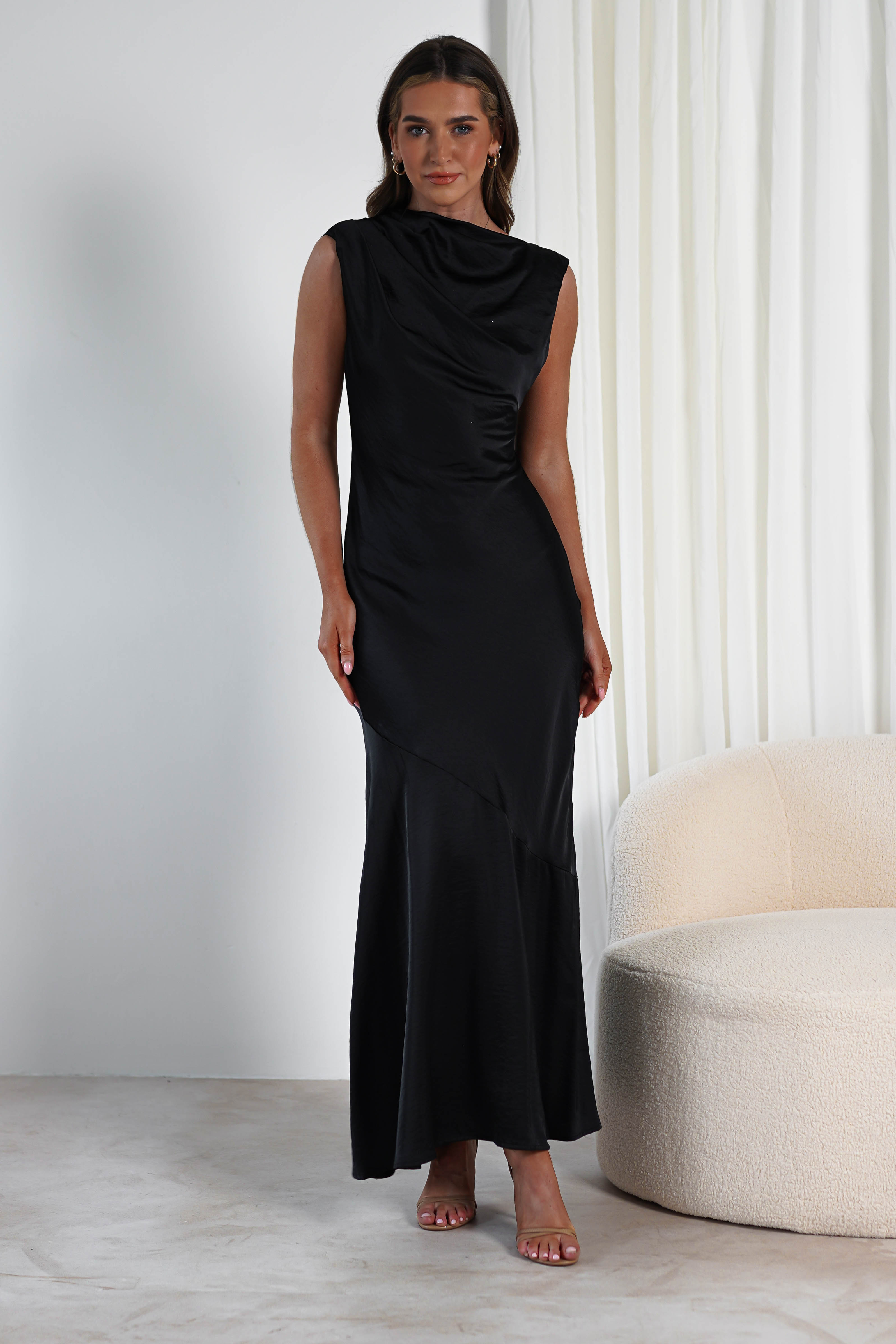 Avelina Soft Satin Maxi Dress | Black | Oh Hello Clothing | S (8)