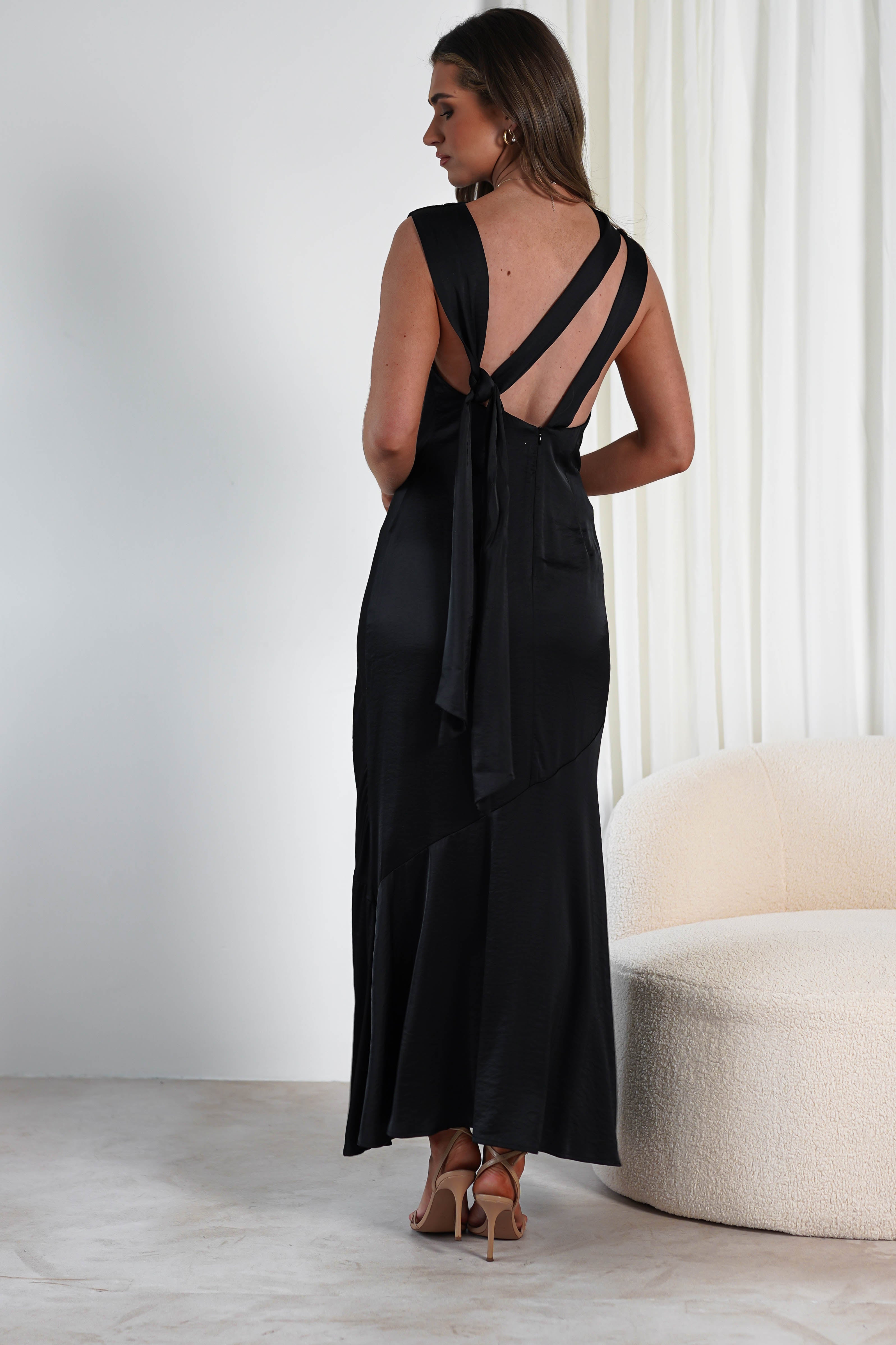 Avelina Soft Satin Maxi Dress | Black | Oh Hello Clothing | S (8)