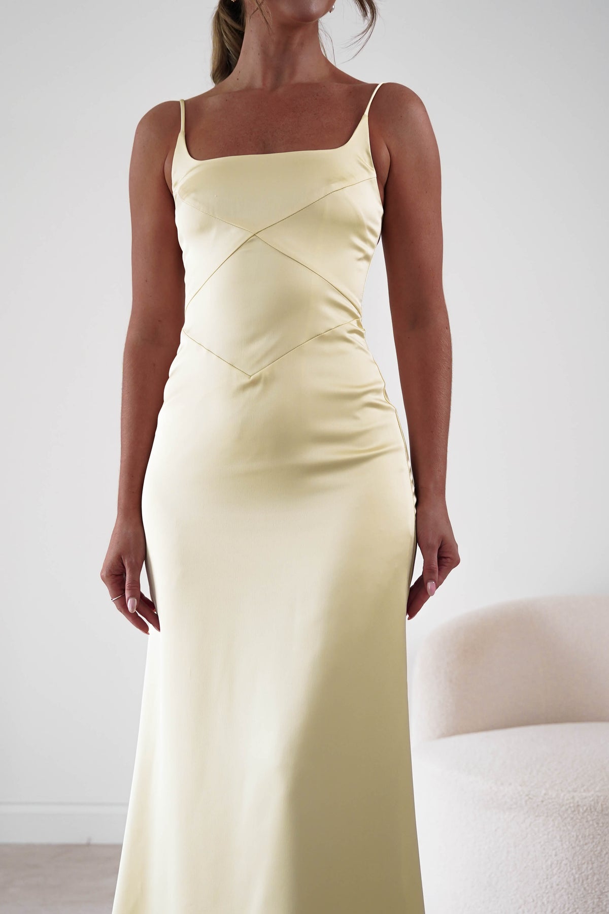 Oh Hello Clothing Women > Clothing > Dresses 1*DONE*-INDIKAH-HRT0191F-Butter Yellow Satin Panelled Maxi Dress