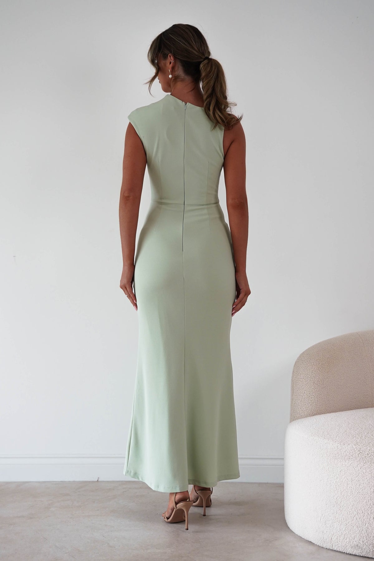 Oh Hello Clothing Women > Clothing > Dresses 1*DONE*-INDIKAH-HRTO139D-Pistachio Floral Appliqué Ruffle Maxi Dress