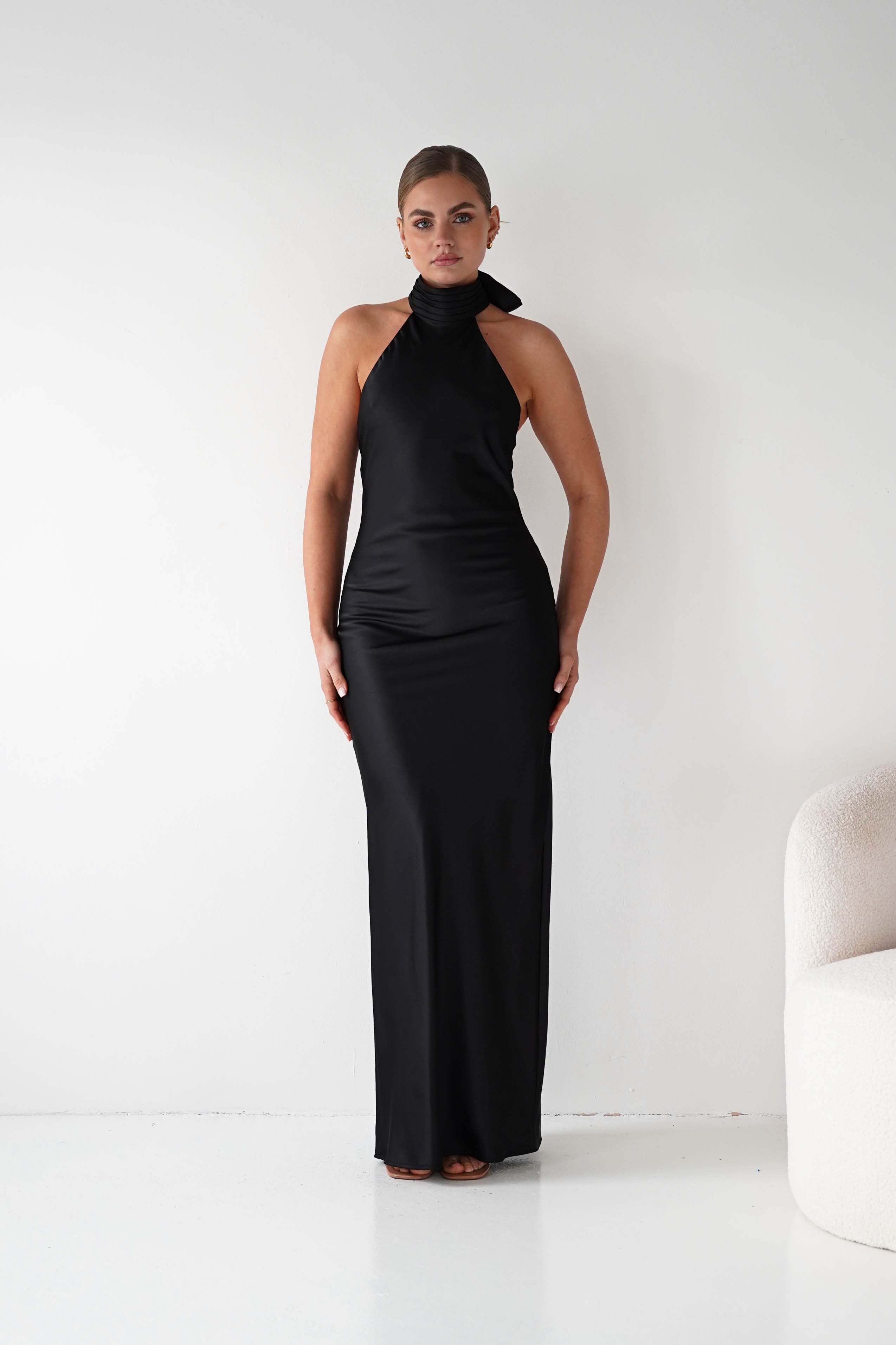 Oh Hello Clothing Women > Clothing > Dresses 1* DONE- Isla Halterneck Maxi Slip Dress | BLACK