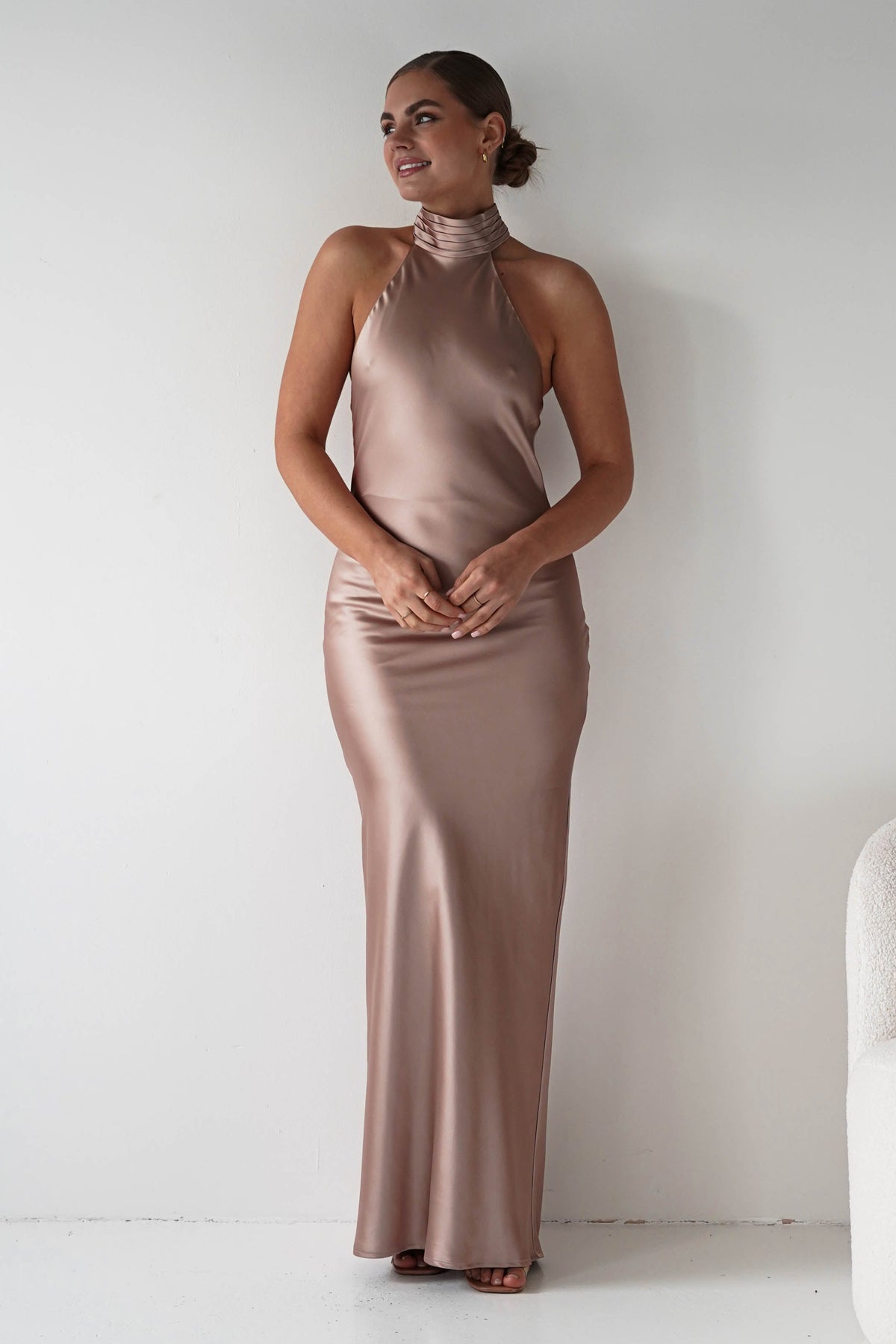 Oh Hello Clothing Women > Clothing > Dresses 1* DONE- Isla Halterneck Maxi Slip Dress | GOLD