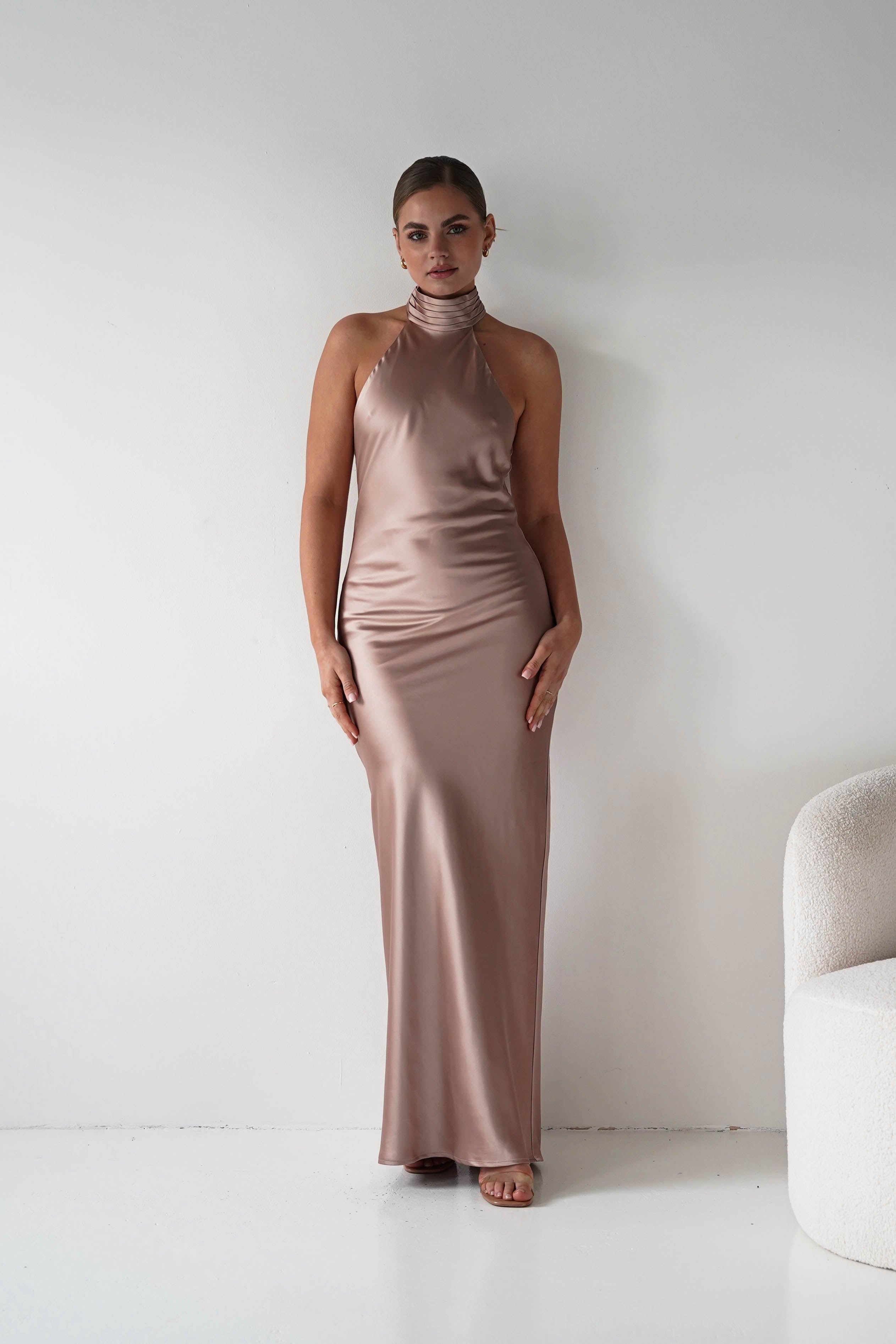 Oh Hello Clothing Women > Clothing > Dresses 1* DONE- Isla Halterneck Maxi Slip Dress | GOLD