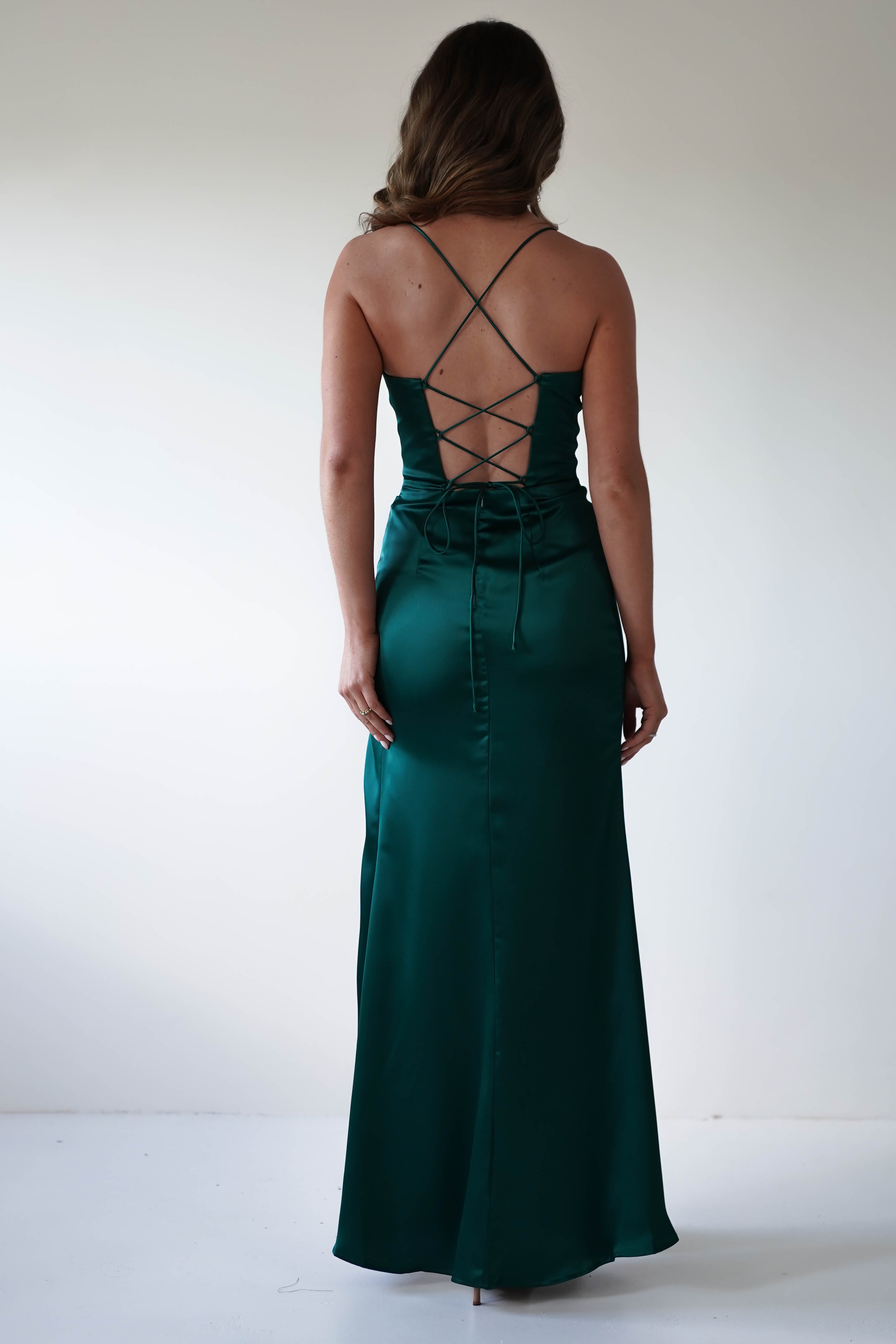 Julianne Corset Satin Gown | Emerald Green | Oh Hello Clothing | XS (6)