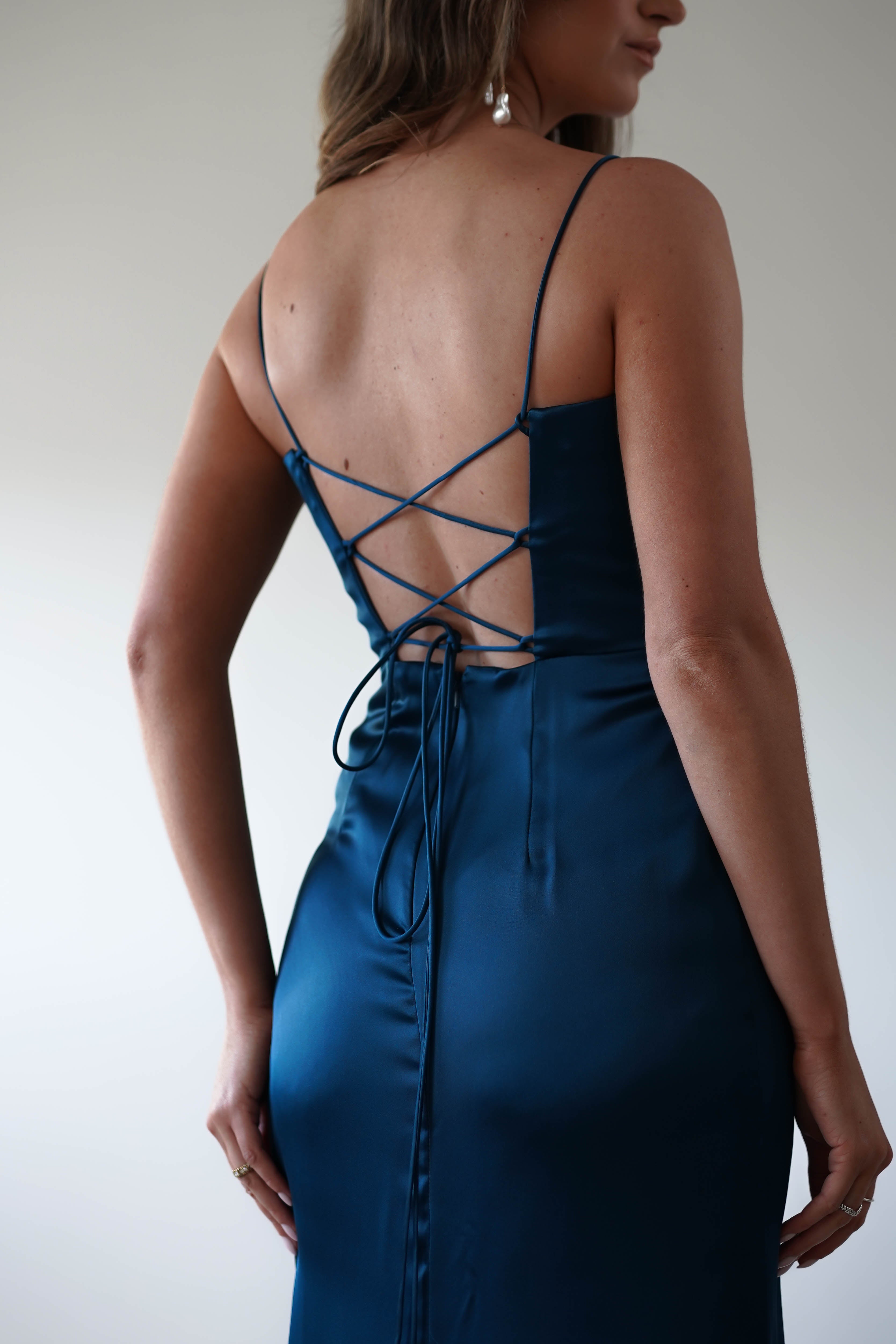 Julianne Corset Satin Gown | French Navy - Oh Hello Clothing