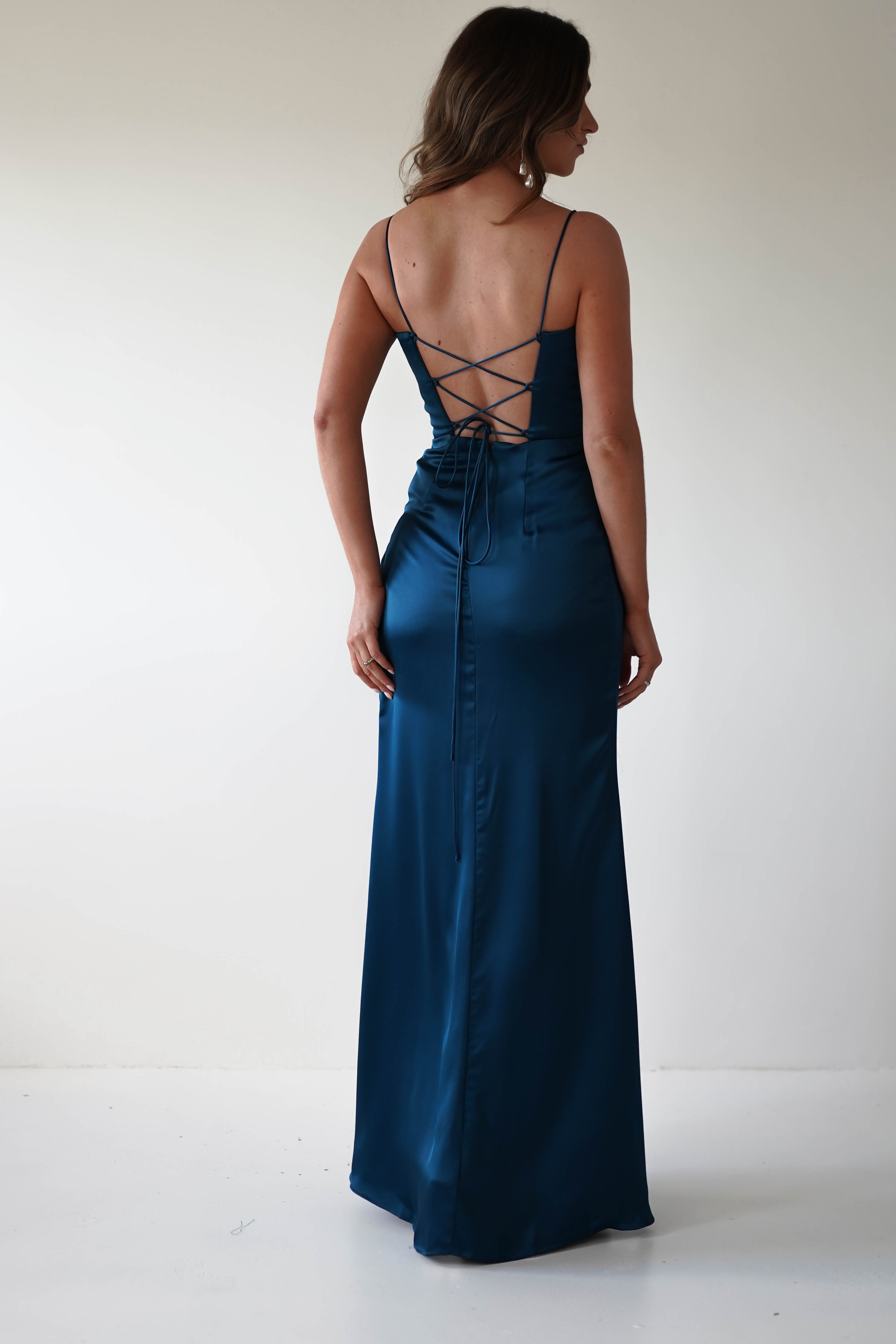 Julianne Corset Satin Gown | French Navy - Oh Hello Clothing