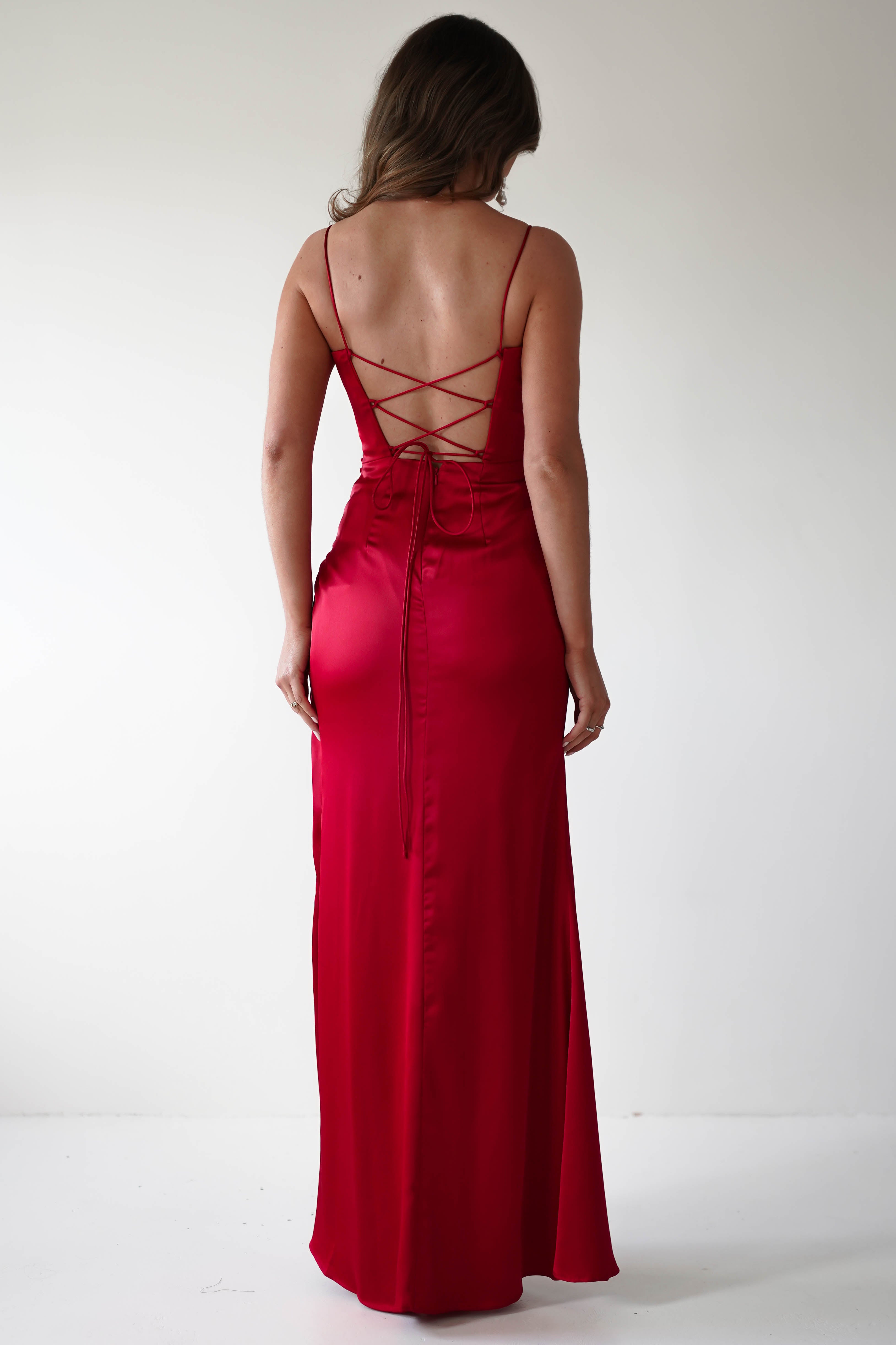 Julianne Corset Satin Gown | Red - Oh Hello Clothing