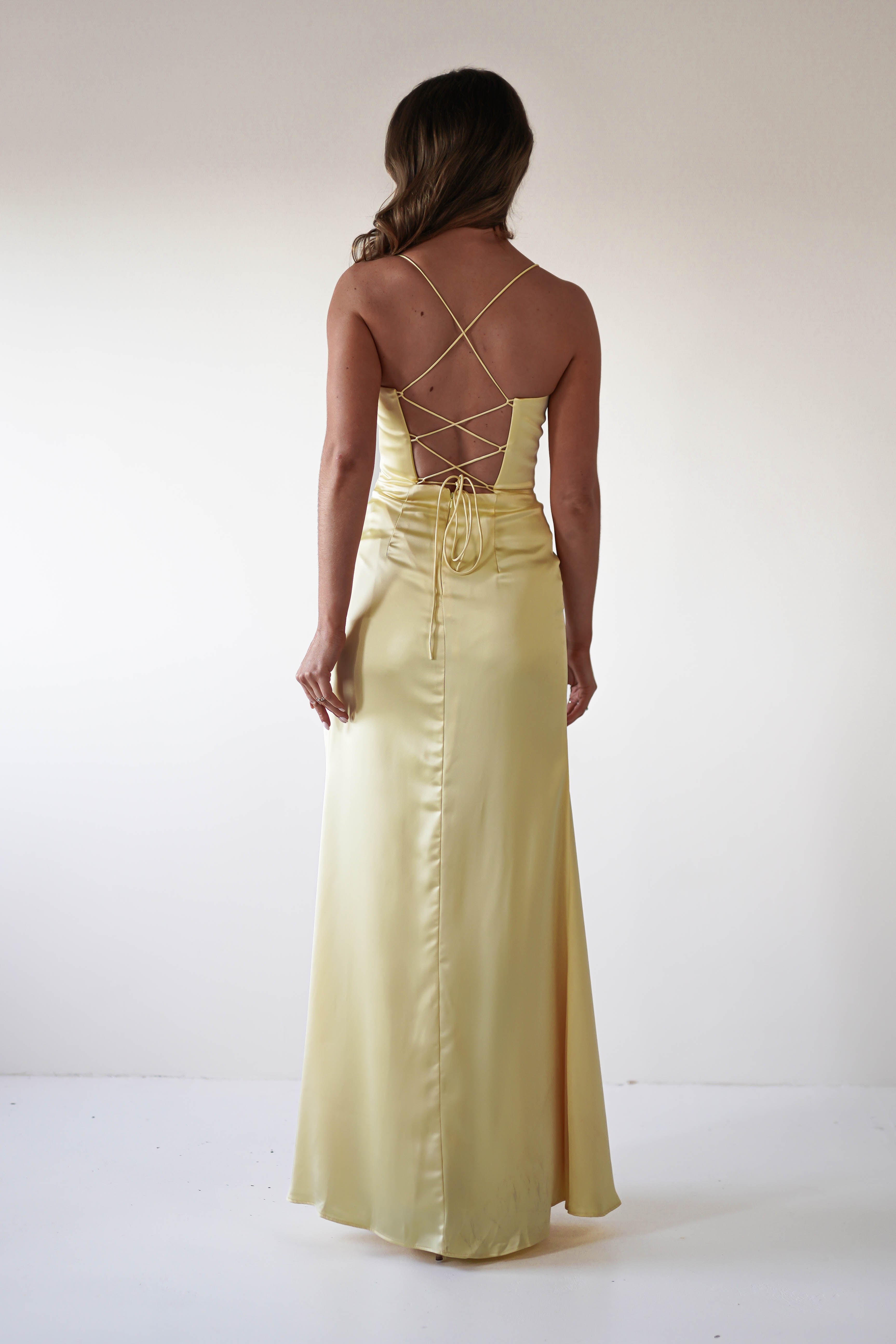 Julianne Corset Satin Gown | Yellow - Oh Hello Clothing