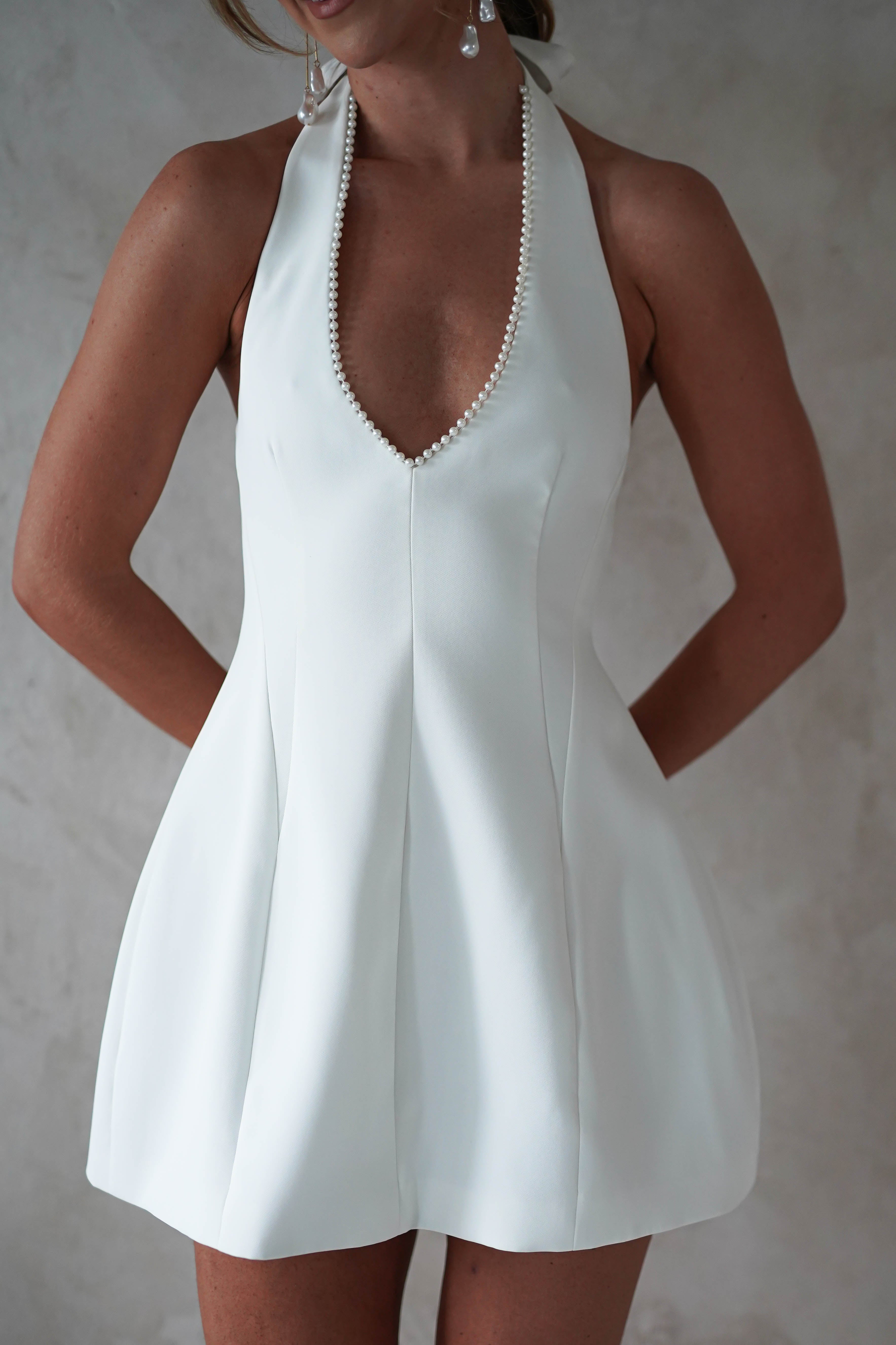 Peyton Pearl Detail Mini Dress | White | Oh Hello Clothing | XS (6)