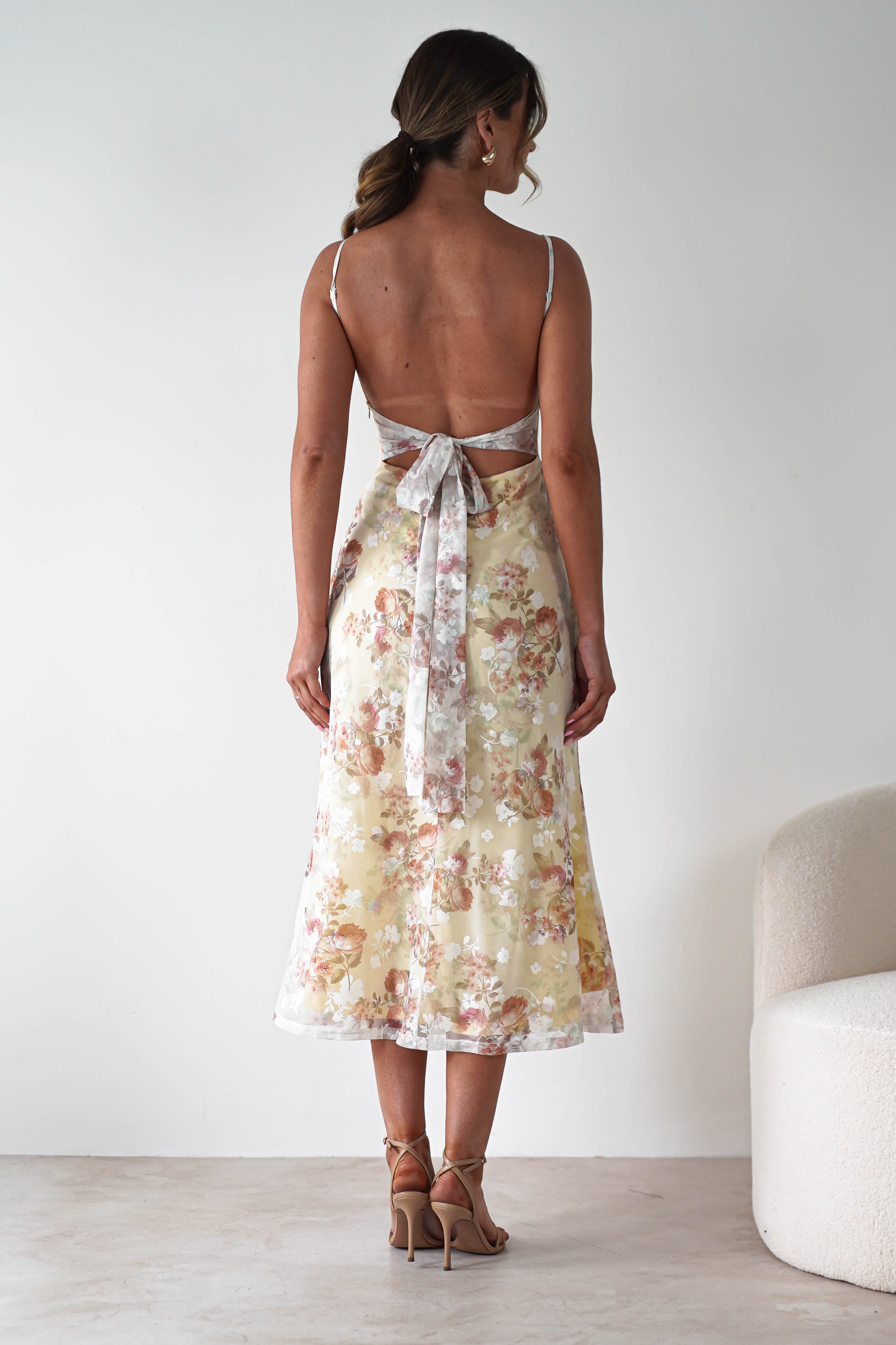 Annabelle Floral Print Midaxi Dress | Yellow | Oh Hello Clothing | XS (6)