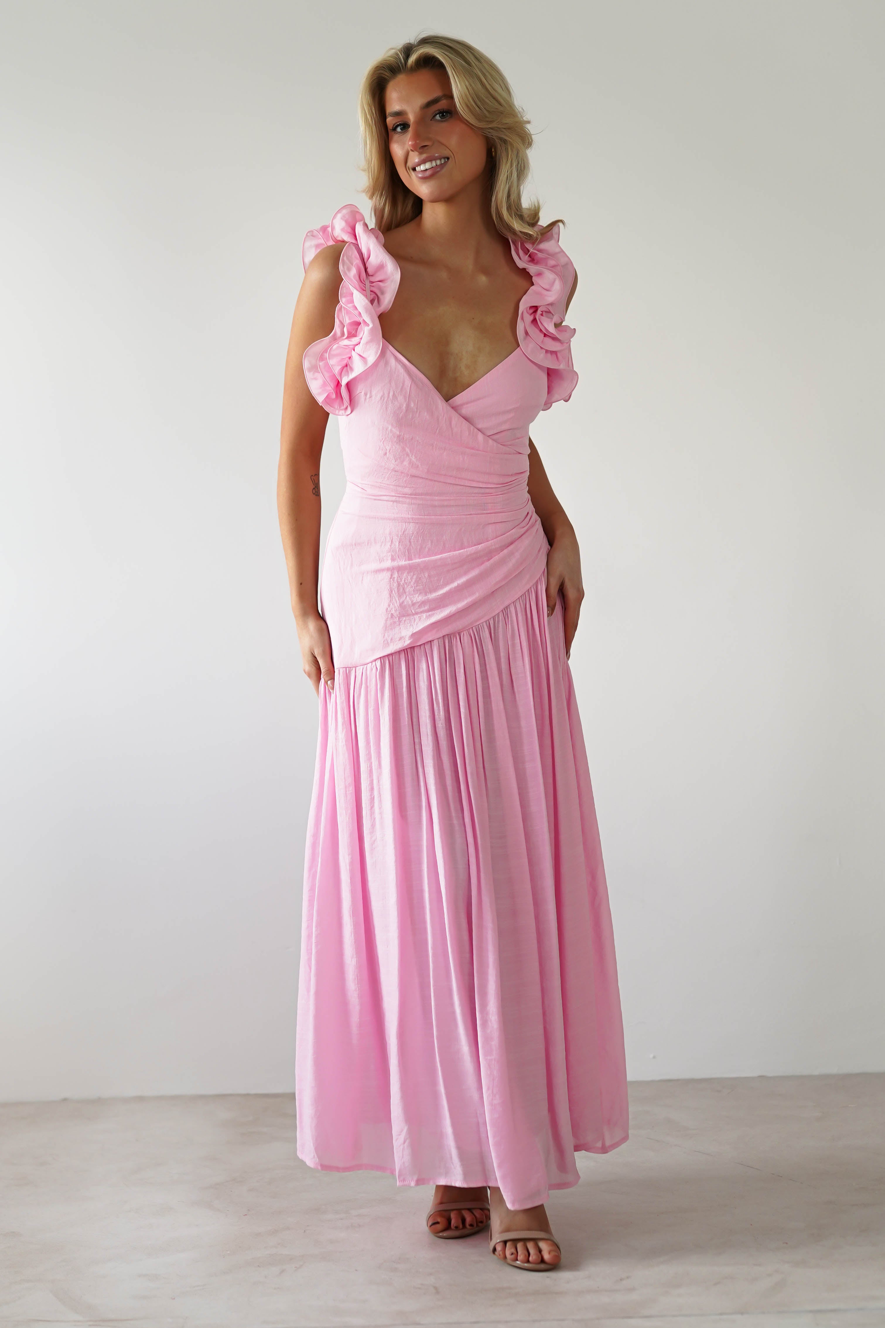 Lara Ruffle Detail Midaxi | Pink | Oh Hello Clothing | XS (6)