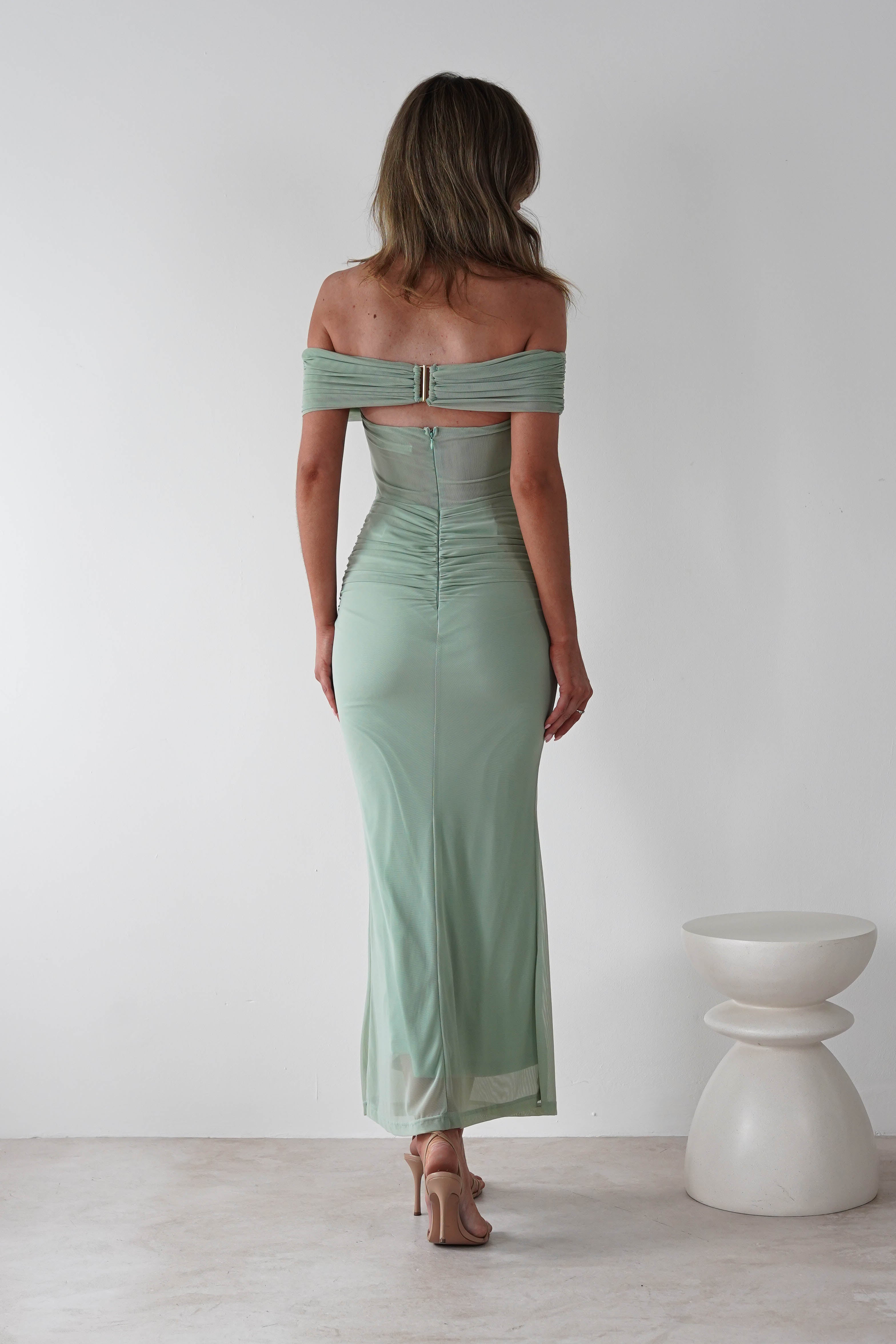 Shari Off The Shoulder Mesh Maxi | Sage | Oh Hello Clothing | XS (6)