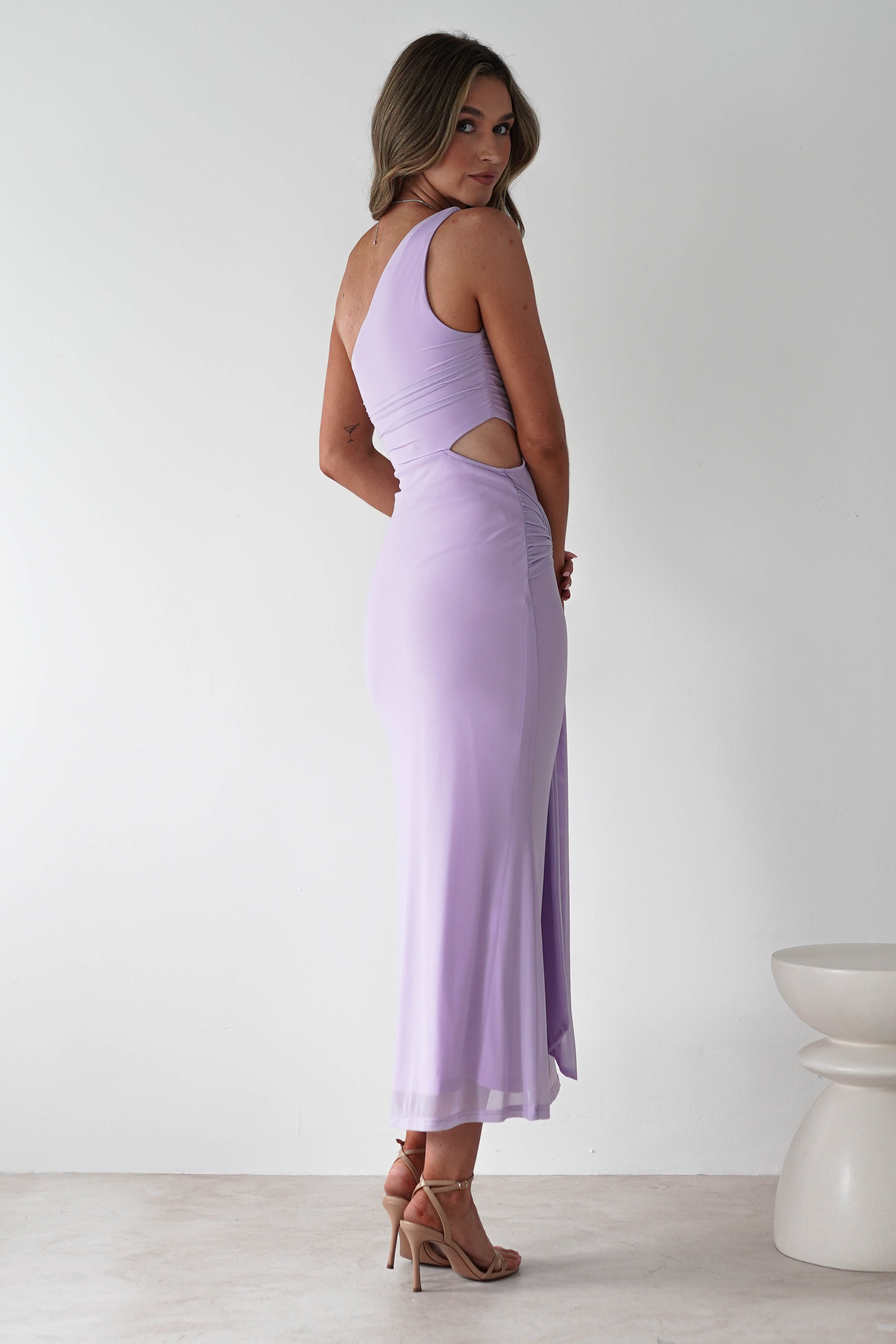 Georgia Mesh Midaxi Dress | Lilac | Oh Hello Clothing | XS (6)