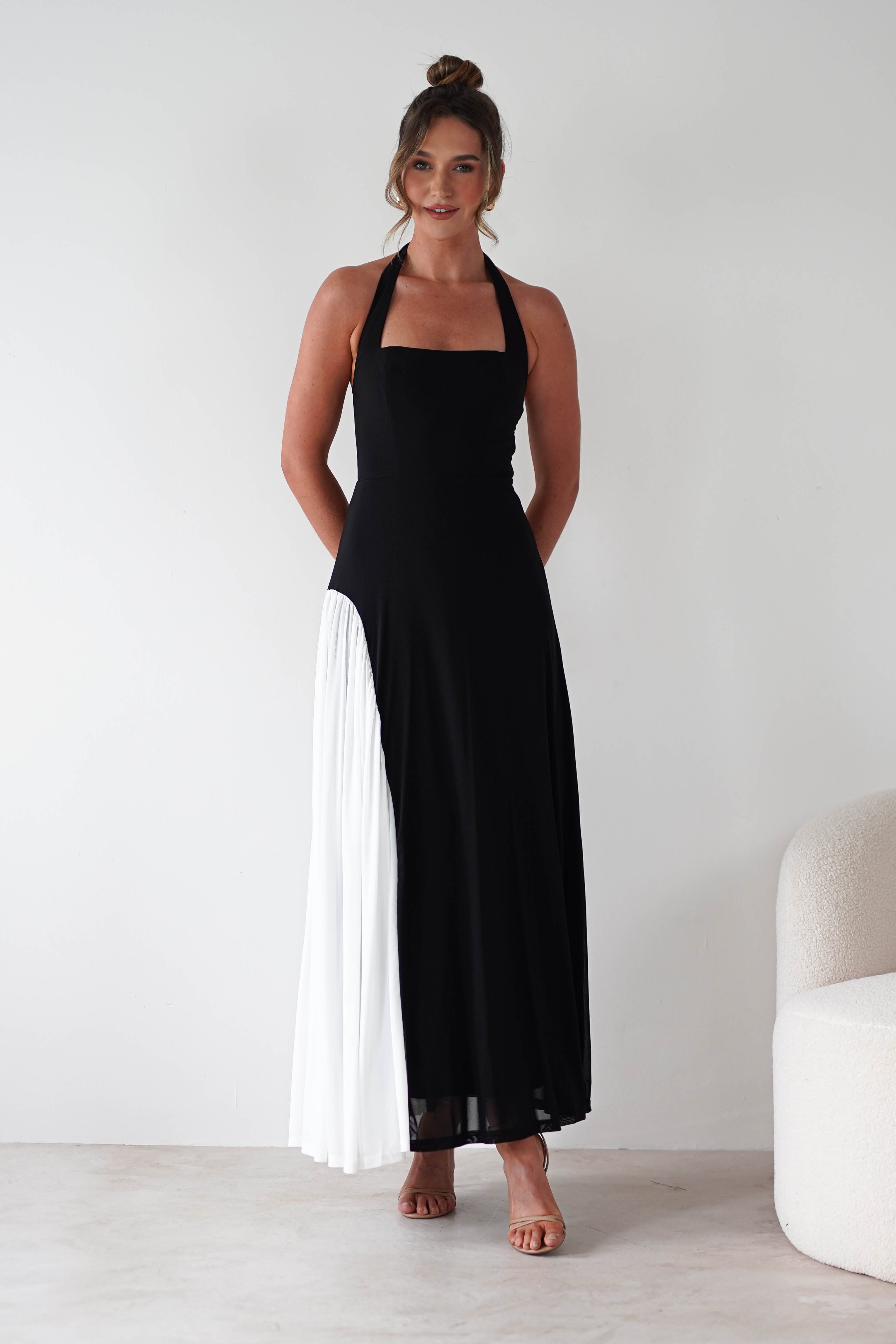 Unika Halterneck Maxi Dress | Black/White | Oh Hello Clothing | XS (6)