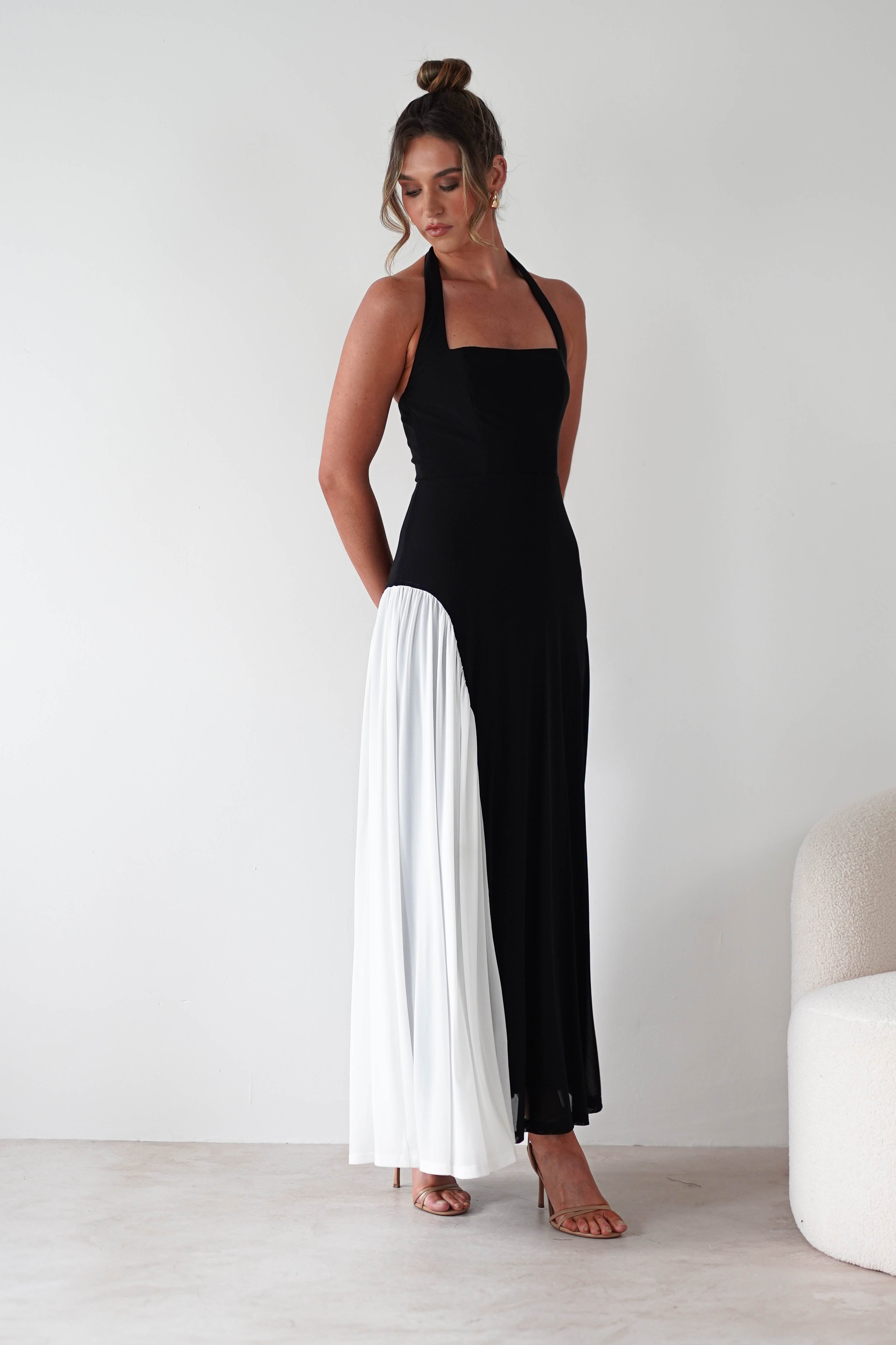 Unika Halterneck Maxi Dress | Black/White | Oh Hello Clothing | XS (6)