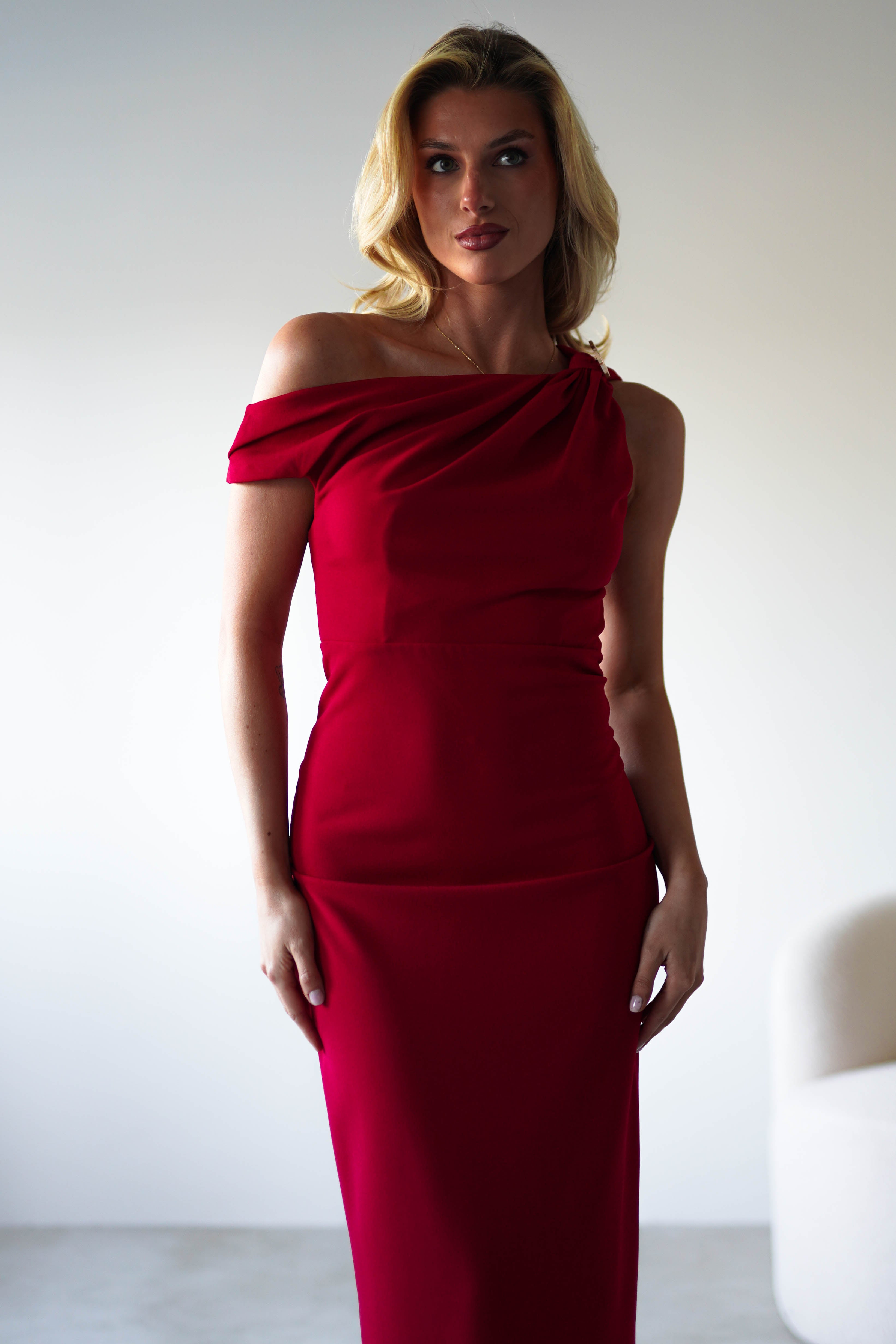 Shayna Off The Shouler Midaxi | Red | Oh Hello Clothing | XS (6)