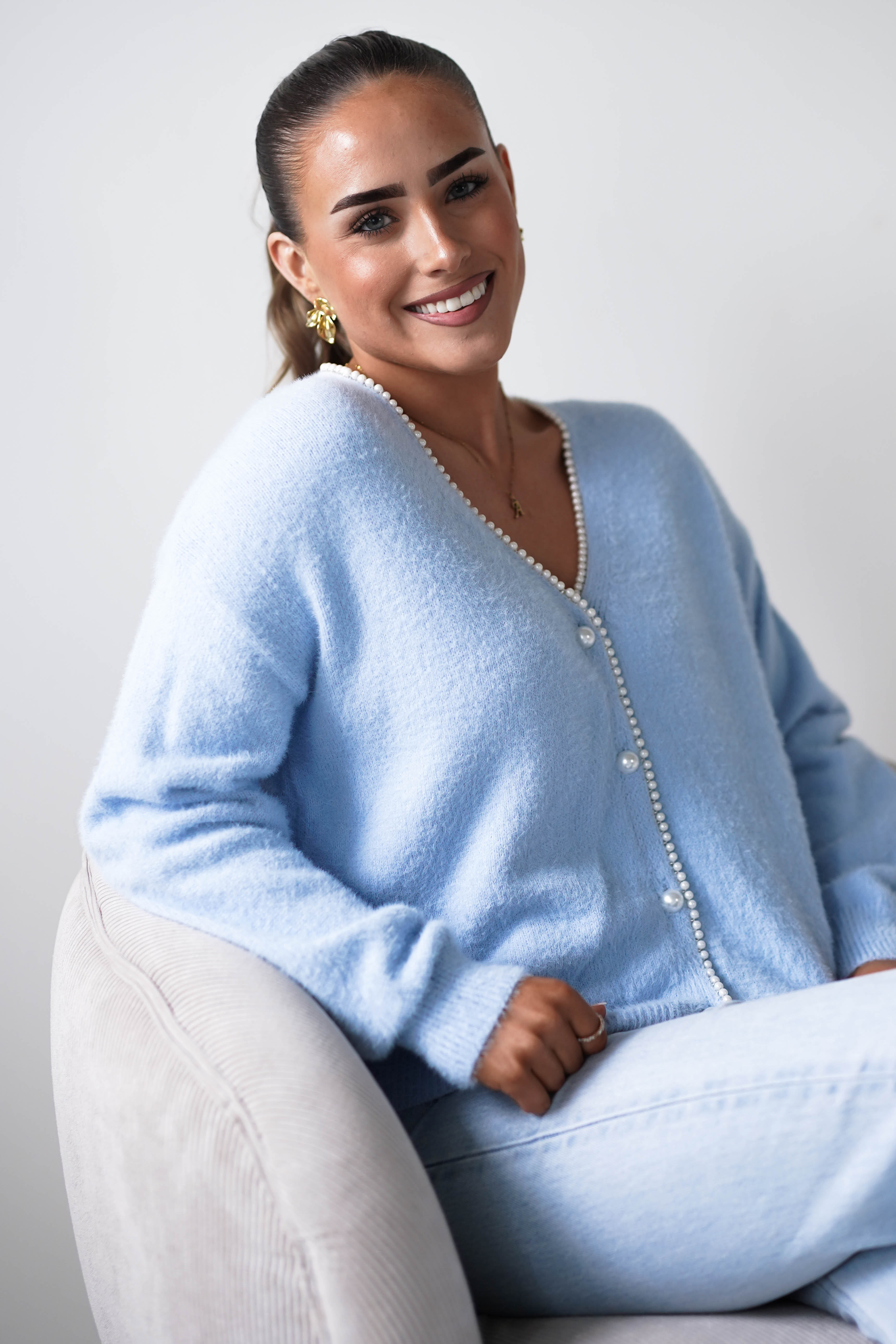 Oh Hello Clothing Women > Clothing > Knitwear ONE SIZE (6/12) 1*DONE- KILKY- BLUE PEARL CARDIGAN- BP211