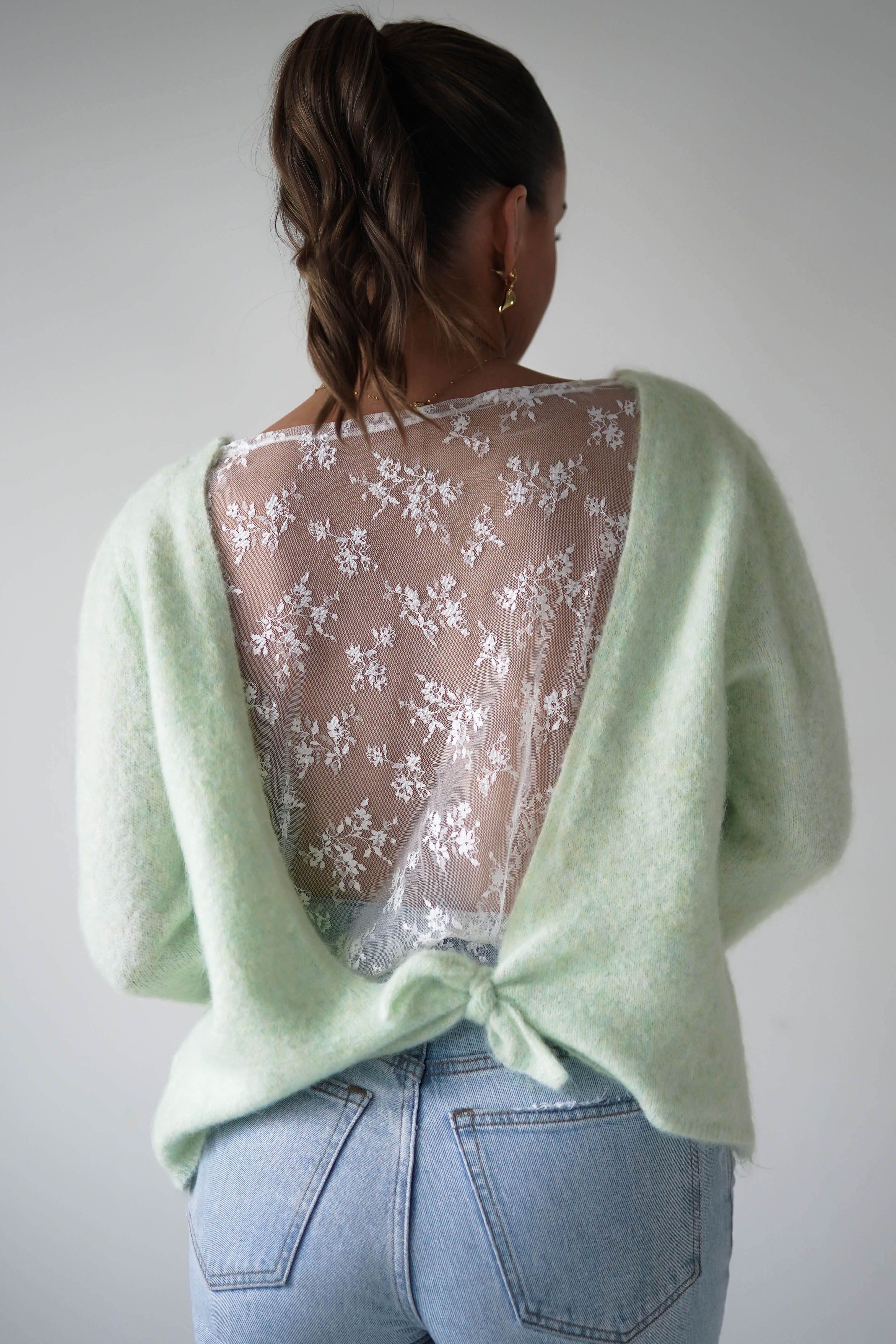 Oh Hello Clothing Women > Clothing > Knitwear ONE SIZE (6/12) 1*DONE- KILKY-Bow Back Detail Knit Jumper – GREEN YP1965 (Copy)