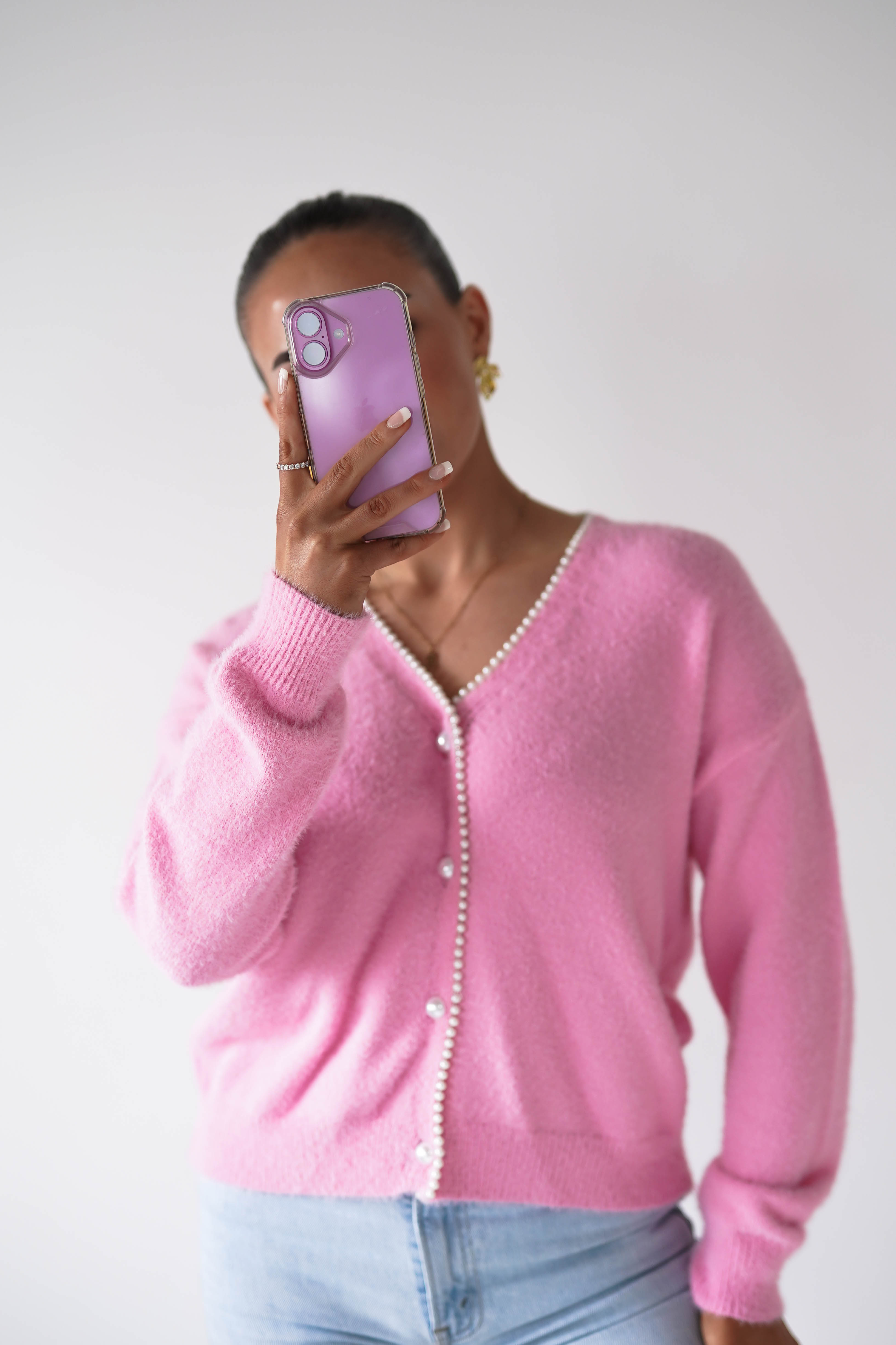 Oh Hello Clothing Women > Clothing > Knitwear ONE SIZE (6/12) 1*DONE- KILKY- PINK PEARL CARDIGAN- BP211