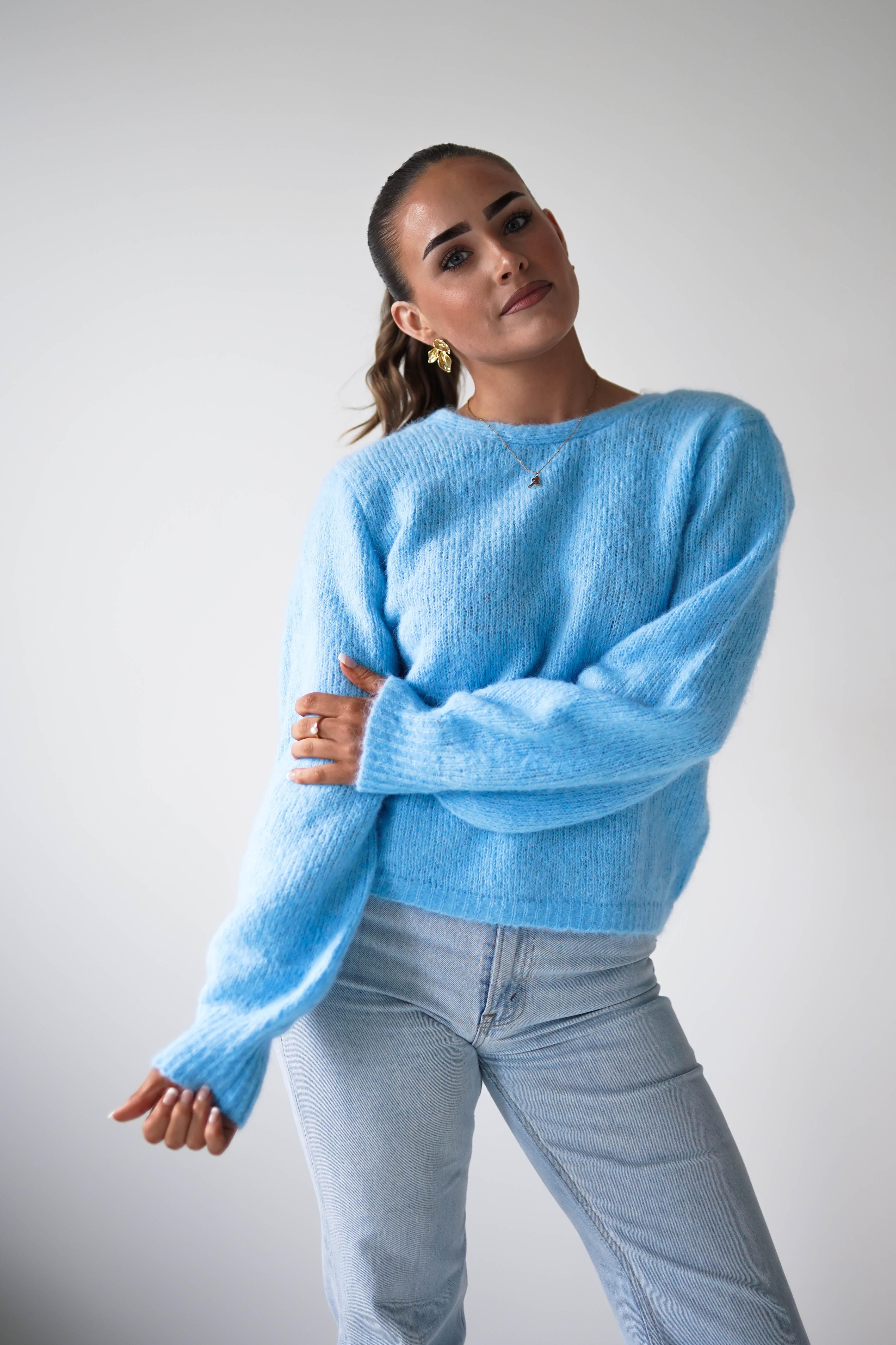 Oh Hello Clothing Women > Clothing > Knitwear ONE SIZE (6/12) 1*DONE- KILKY-Two-Way Twist Knit Jumper – Blue-yp1879 (Copy)