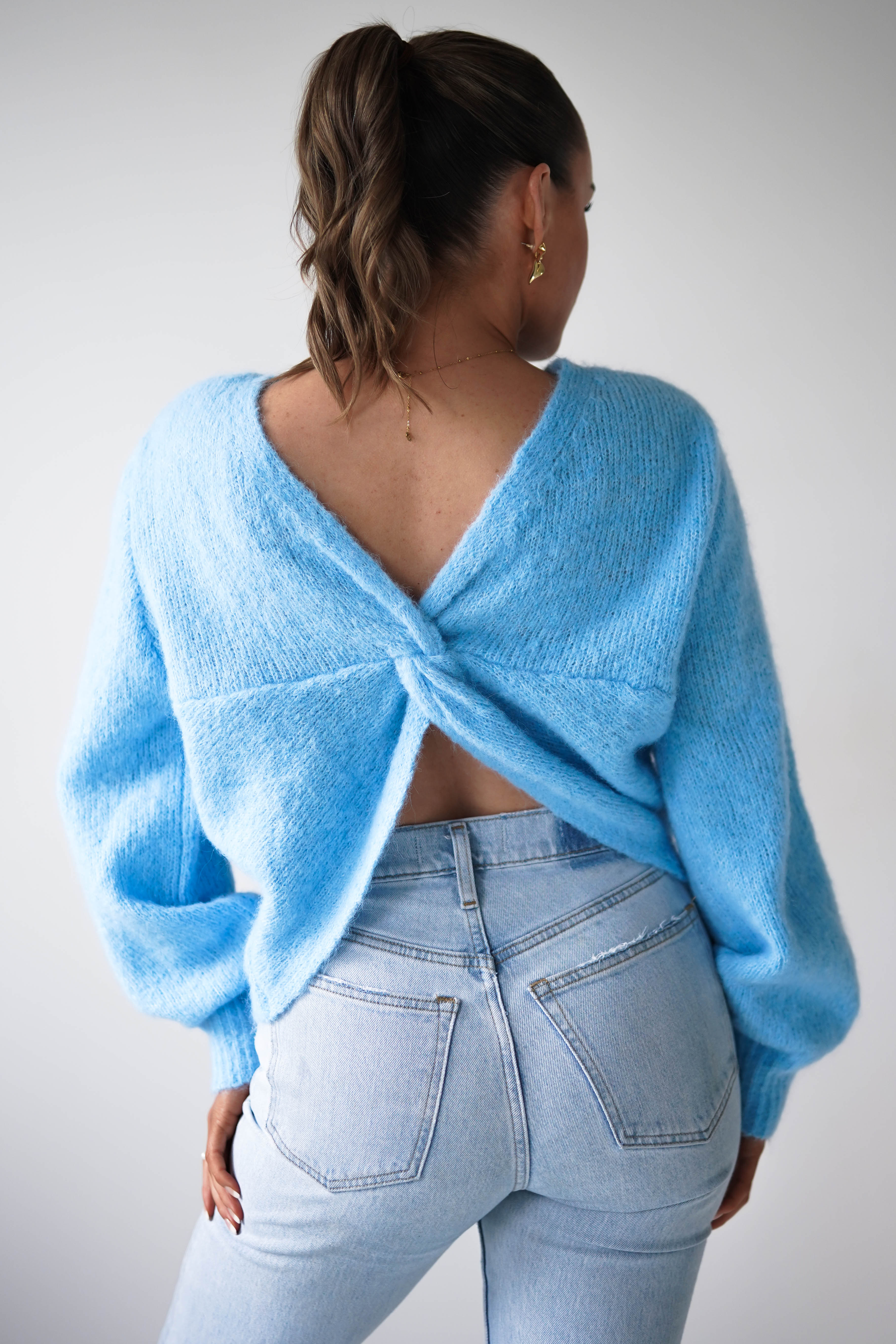 Oh Hello Clothing Women > Clothing > Knitwear ONE SIZE (6/12) 1*DONE- KILKY-Two-Way Twist Knit Jumper – Blue-yp1879 (Copy)