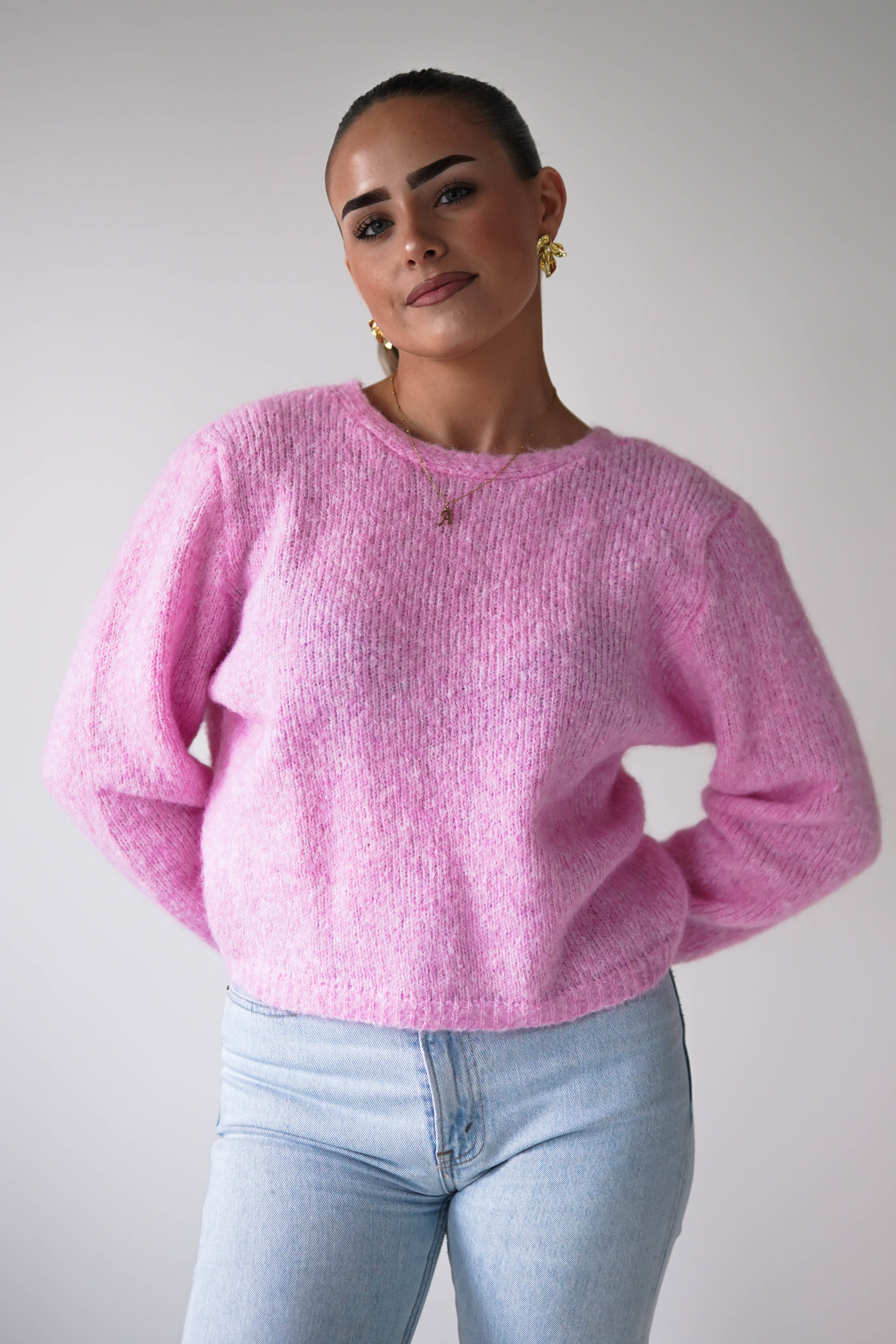 Oh Hello Clothing Women > Clothing > Knitwear ONE SIZE (6/12) 1*DONE- KILKY-Two-Way Twist Knit Jumper – Pink-yp1879