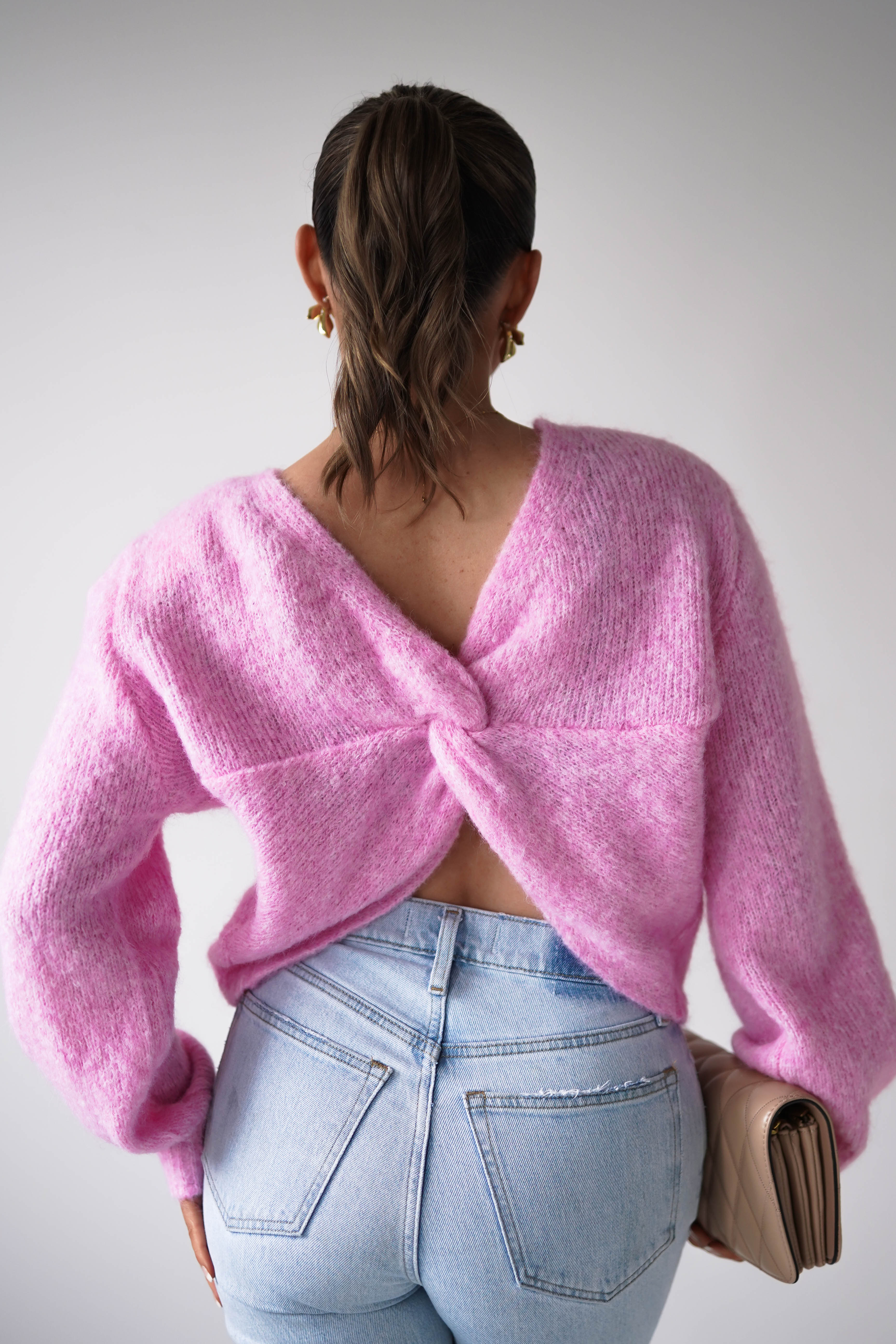 Oh Hello Clothing Women > Clothing > Knitwear ONE SIZE (6/12) 1*DONE- KILKY-Two-Way Twist Knit Jumper – Pink-yp1879