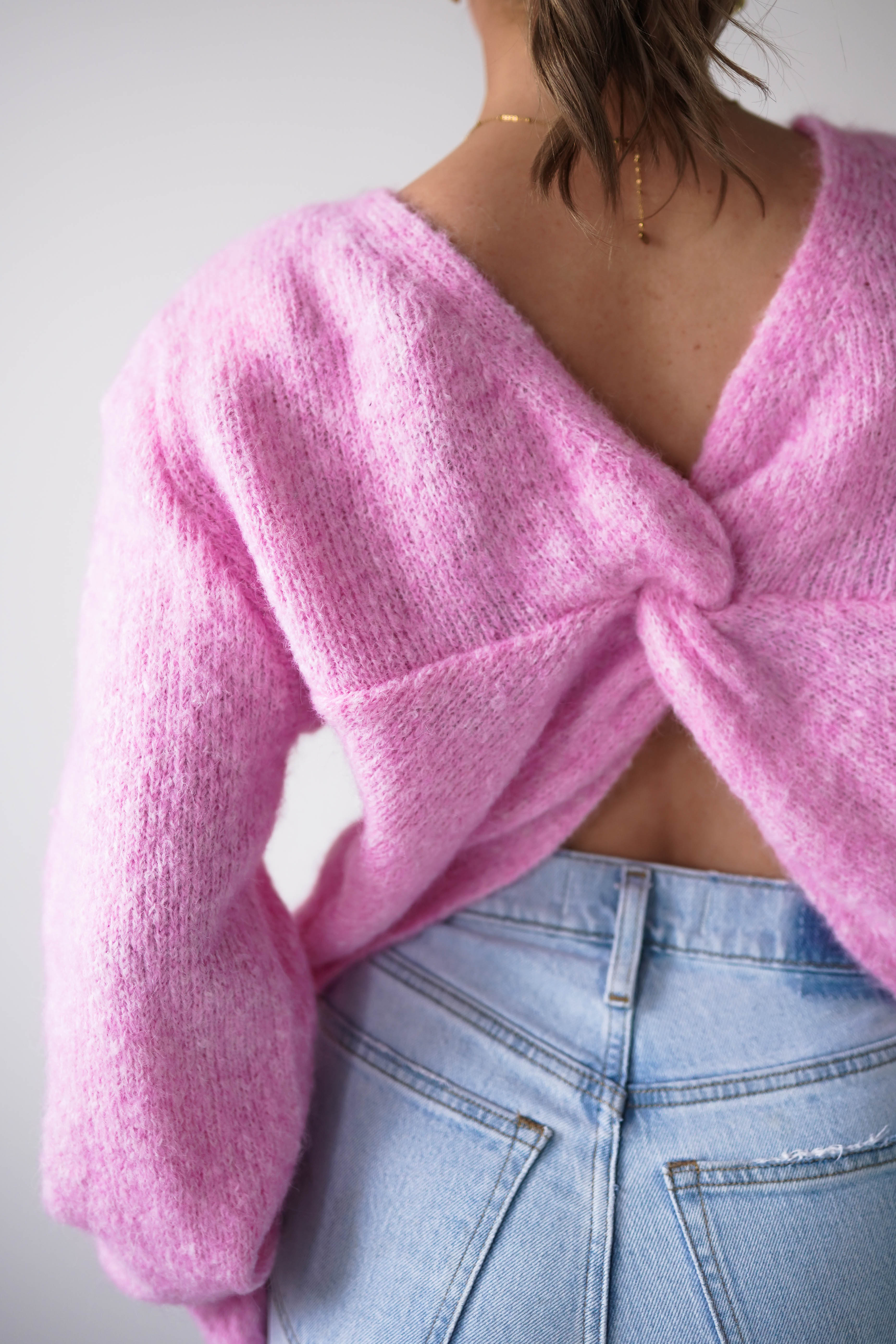 Oh Hello Clothing Women > Clothing > Knitwear ONE SIZE (6/12) 1*DONE- KILKY-Two-Way Twist Knit Jumper – Pink-yp1879