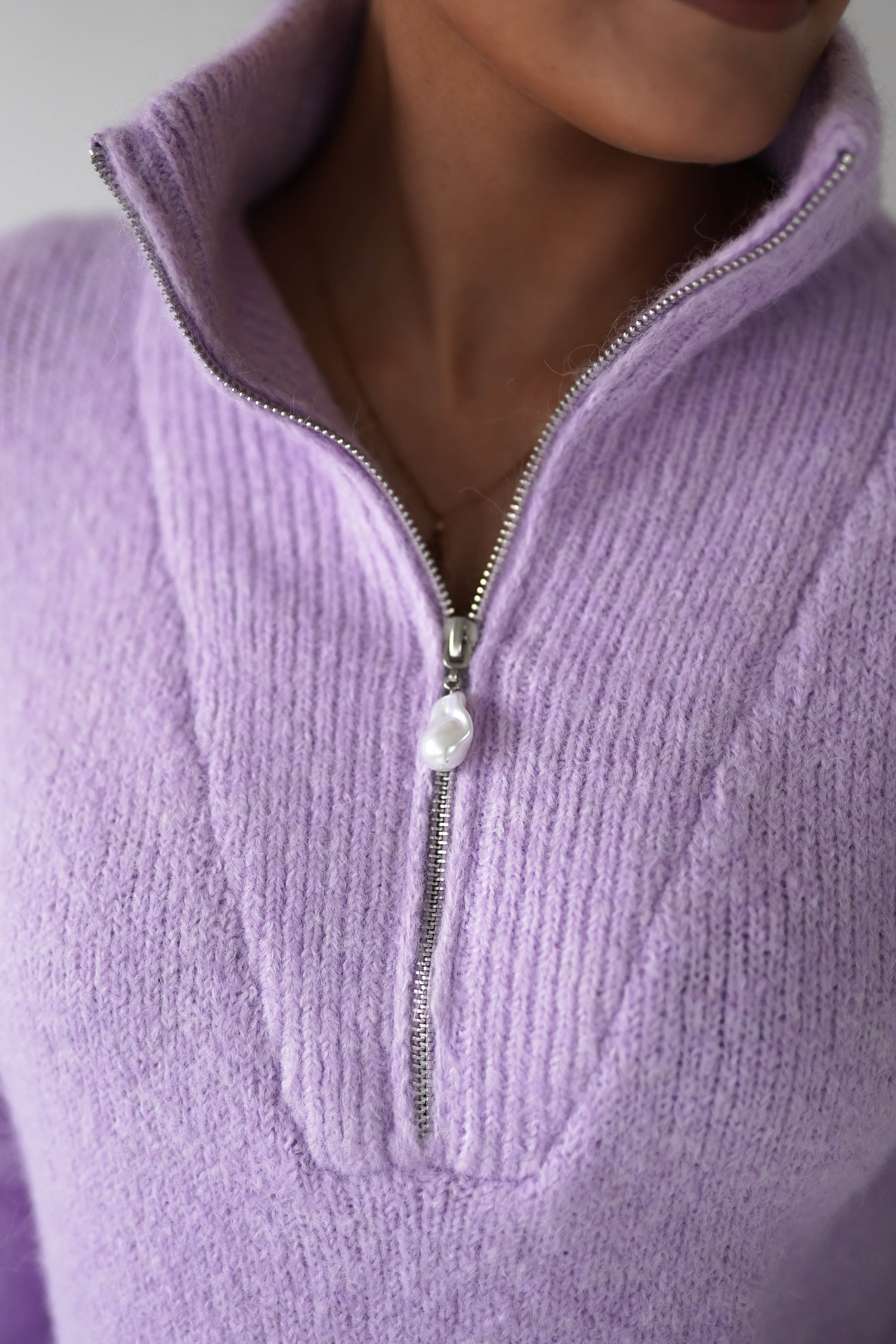 Oh Hello Clothing Women > Clothing > Knitwear ONE SIZE (6/12) 1*DONE- KILKY-Zip Neck Knit Jumper – Lilac-yp1277