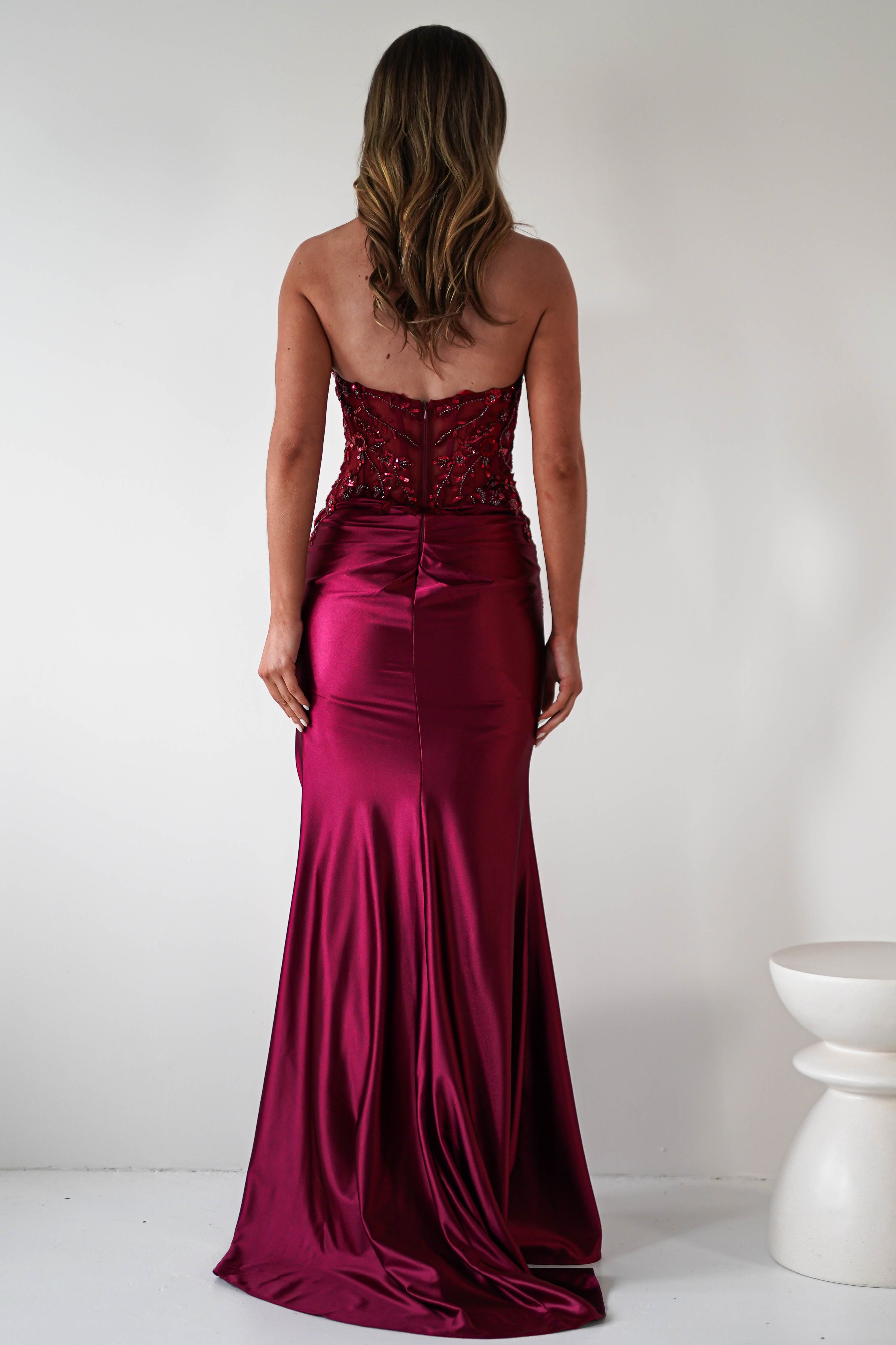 Dallas Luxe Embellished Gown | Dark Wine | Oh Hello Clothing | XS (6)