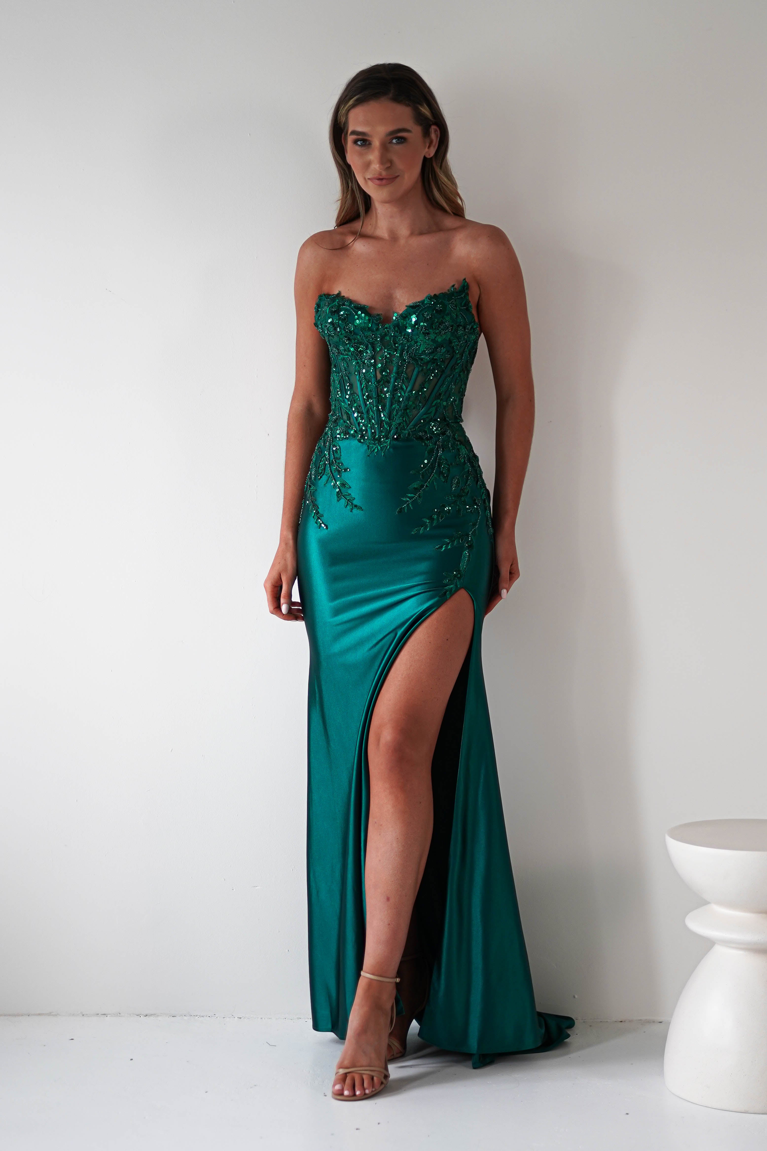 Dallas Luxe Embellished Gown | Emerald Green | Oh Hello Clothing | XS (6)