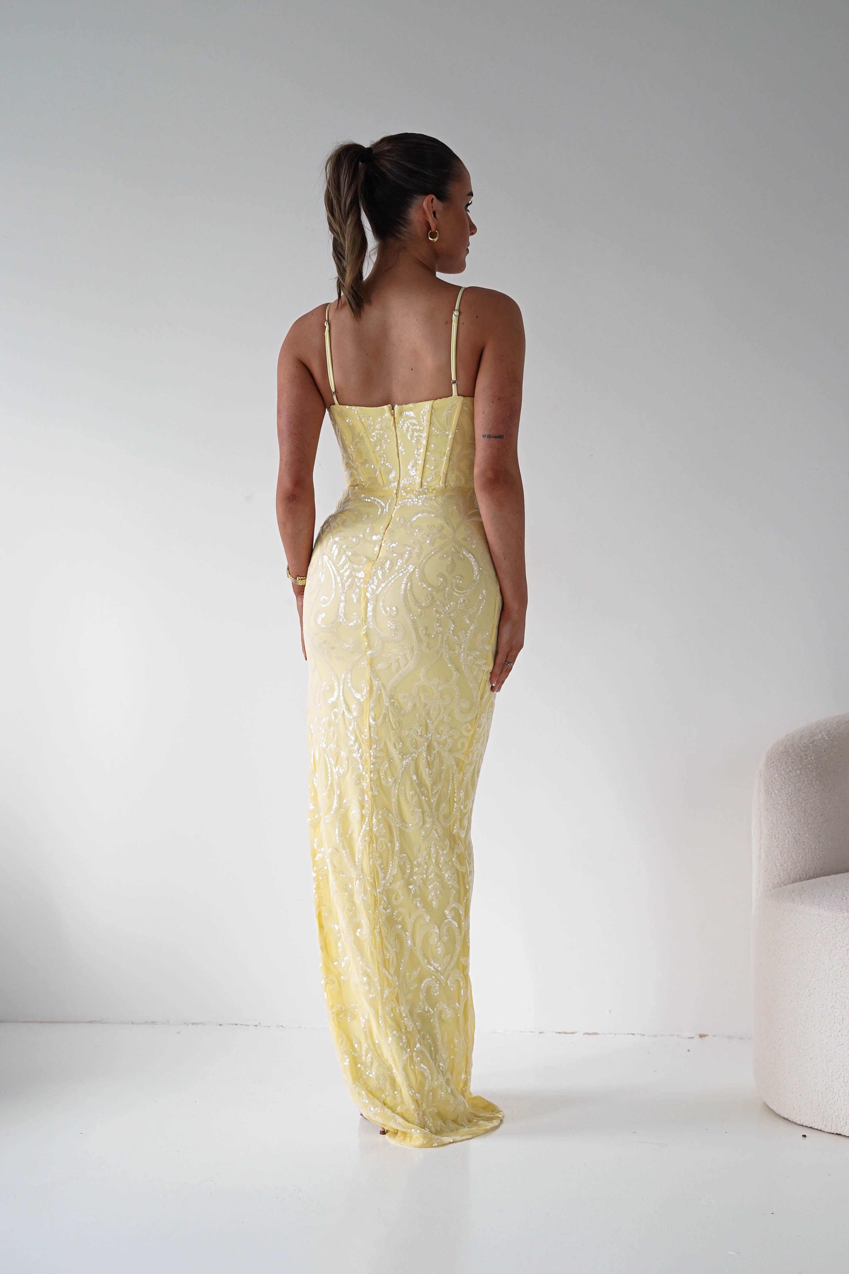 Oh Hello Clothing Women > Clothing > Dresses 1*DONE -LOVESOME- CD30508-YELLOW SEQUIN GOWN